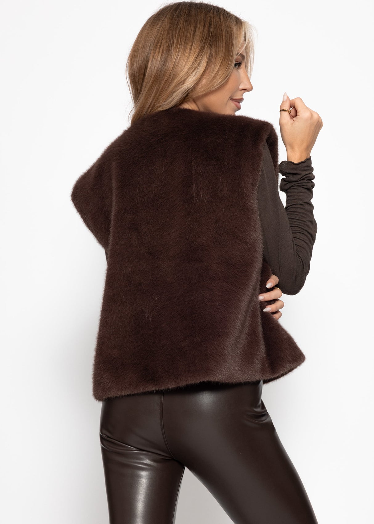 Elegante Kunstfell Weste - braun