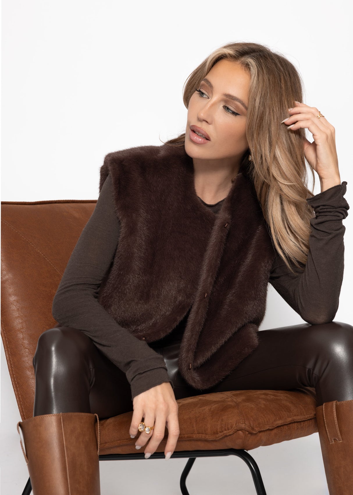 Elegante Kunstfell Weste - braun