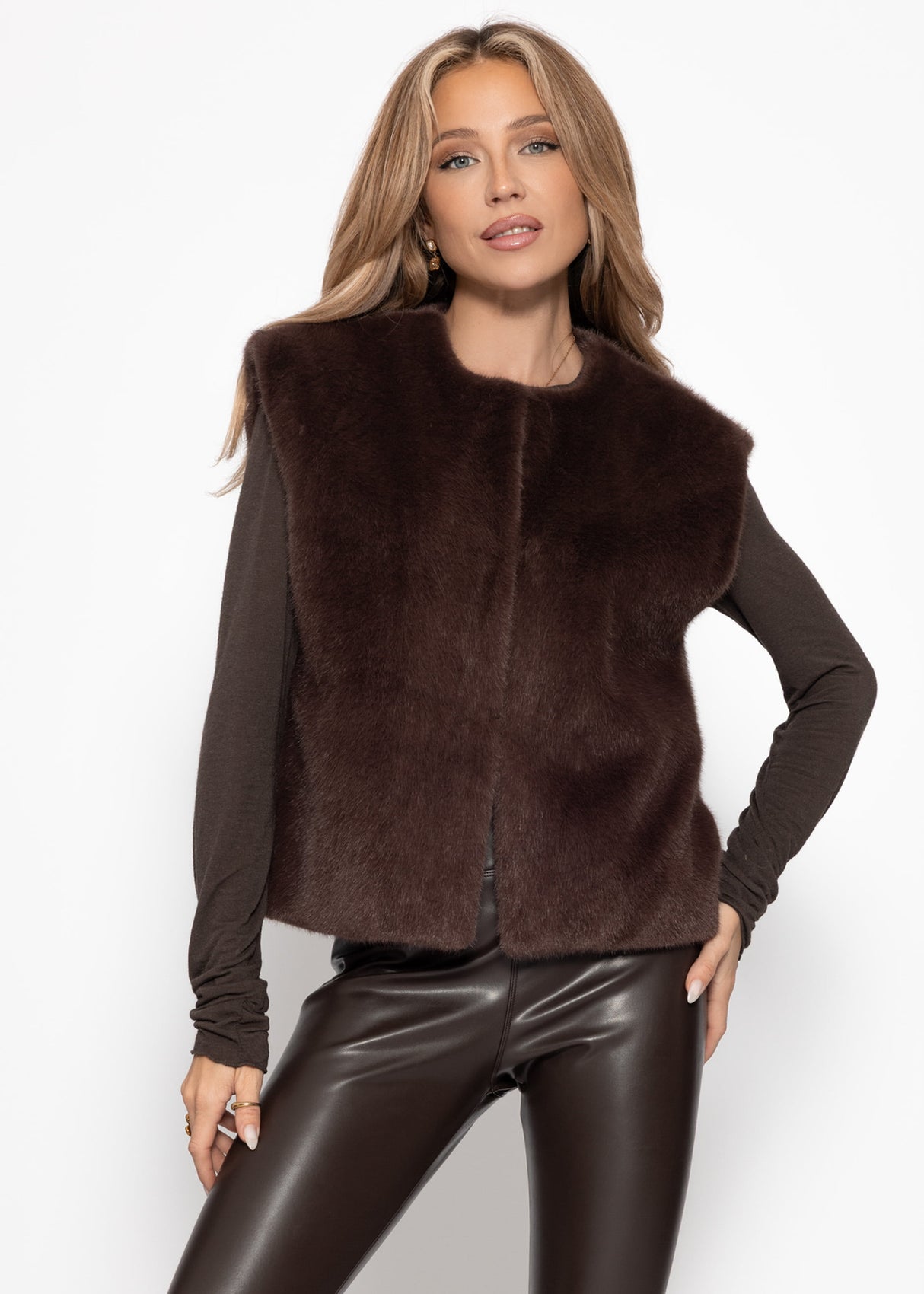 Elegante Kunstfell Weste - braun