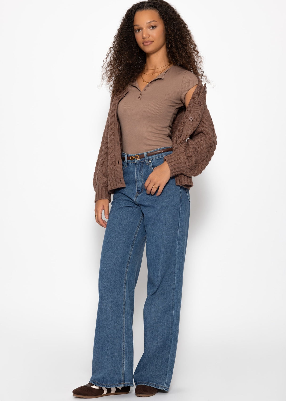 Ribbed button-front T-shirt - taupe