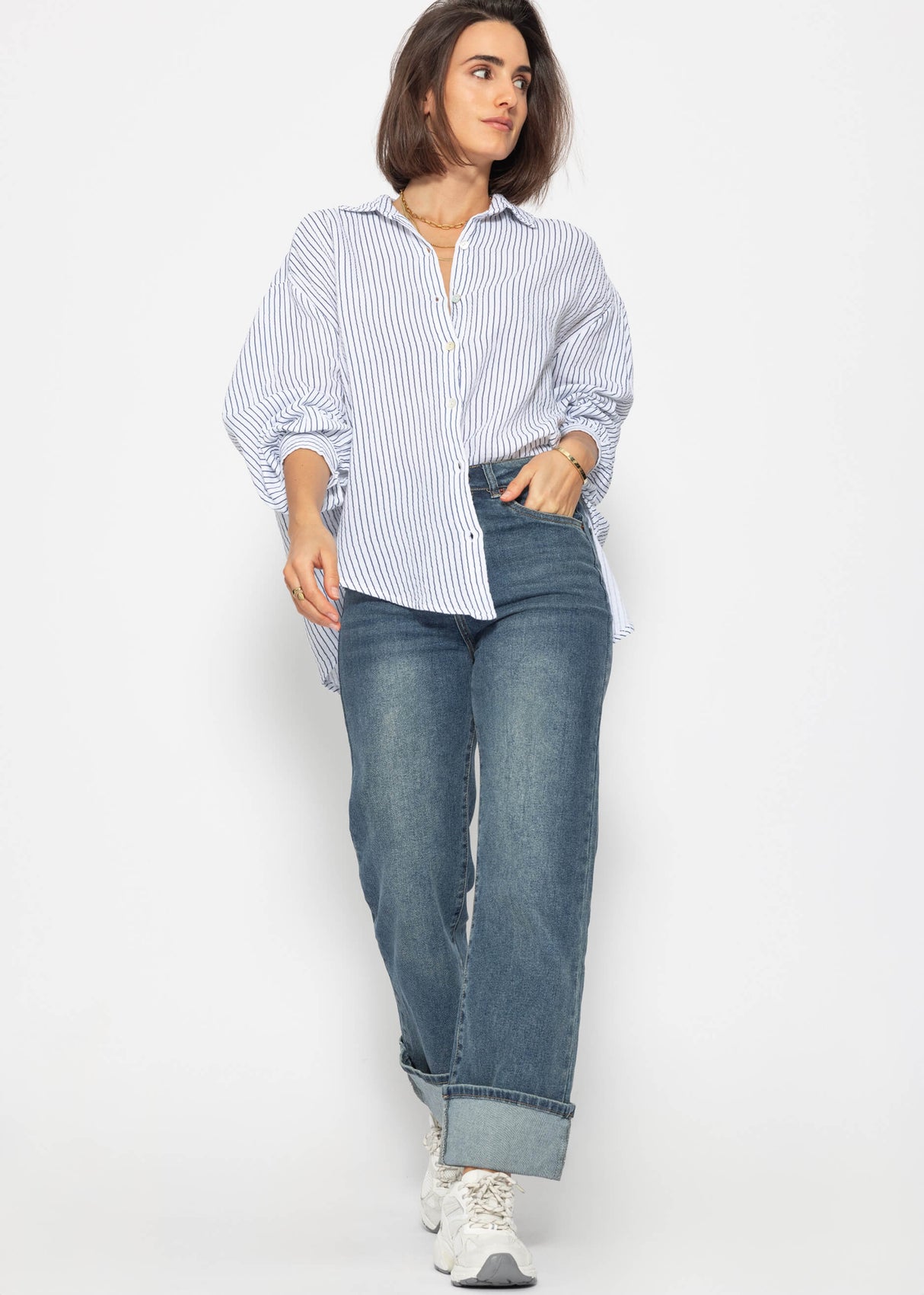 Striped muslin blouse oversize - blue-white