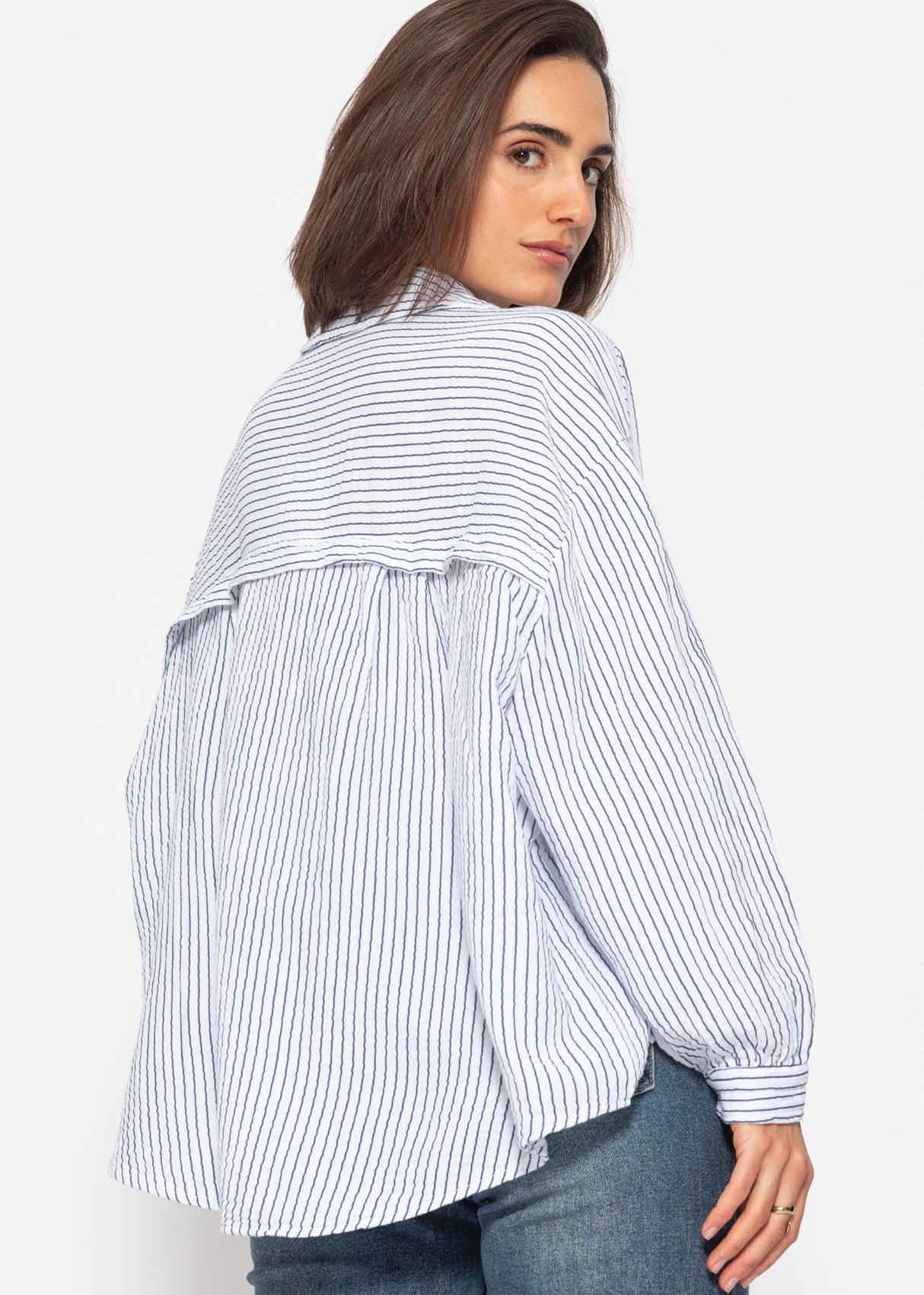 Striped muslin blouse oversize - blue-white