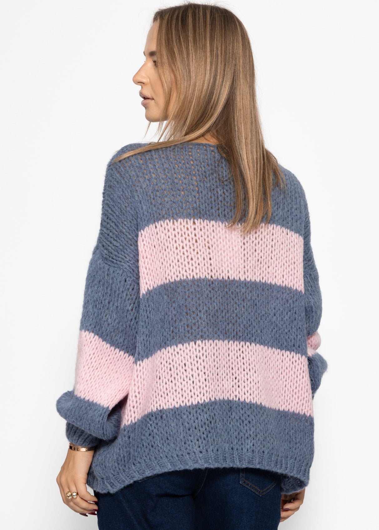 Gestreifter oversize Cardigan - blau-rosa