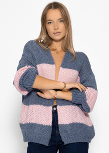 Gestreifter oversize Cardigan - blau-rosa