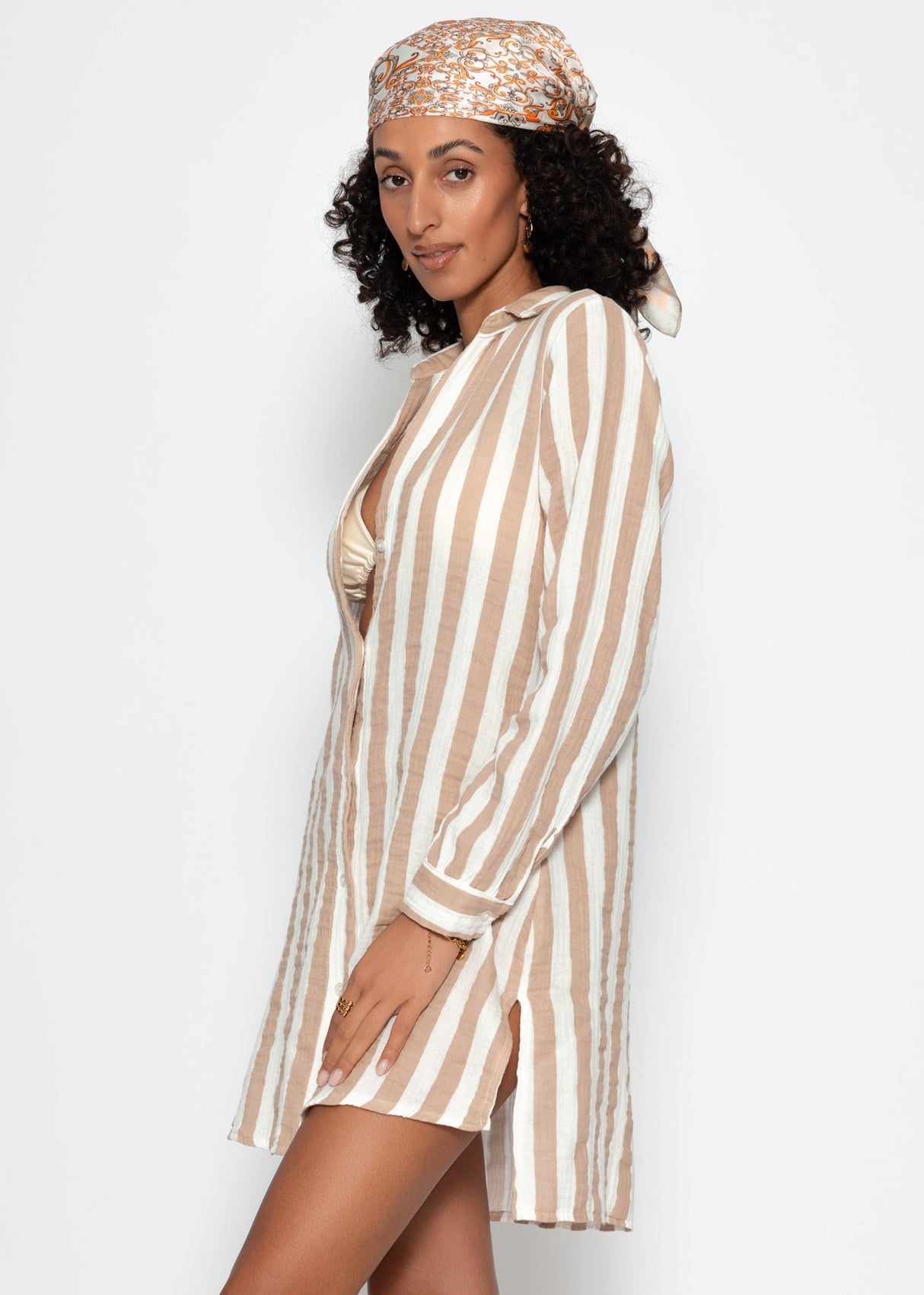 Gestreiftes Strandkleid - taupe-offwhite