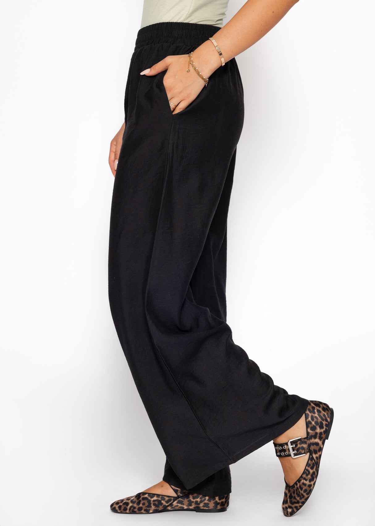 Shiny fabric trousers with a straight leg - black