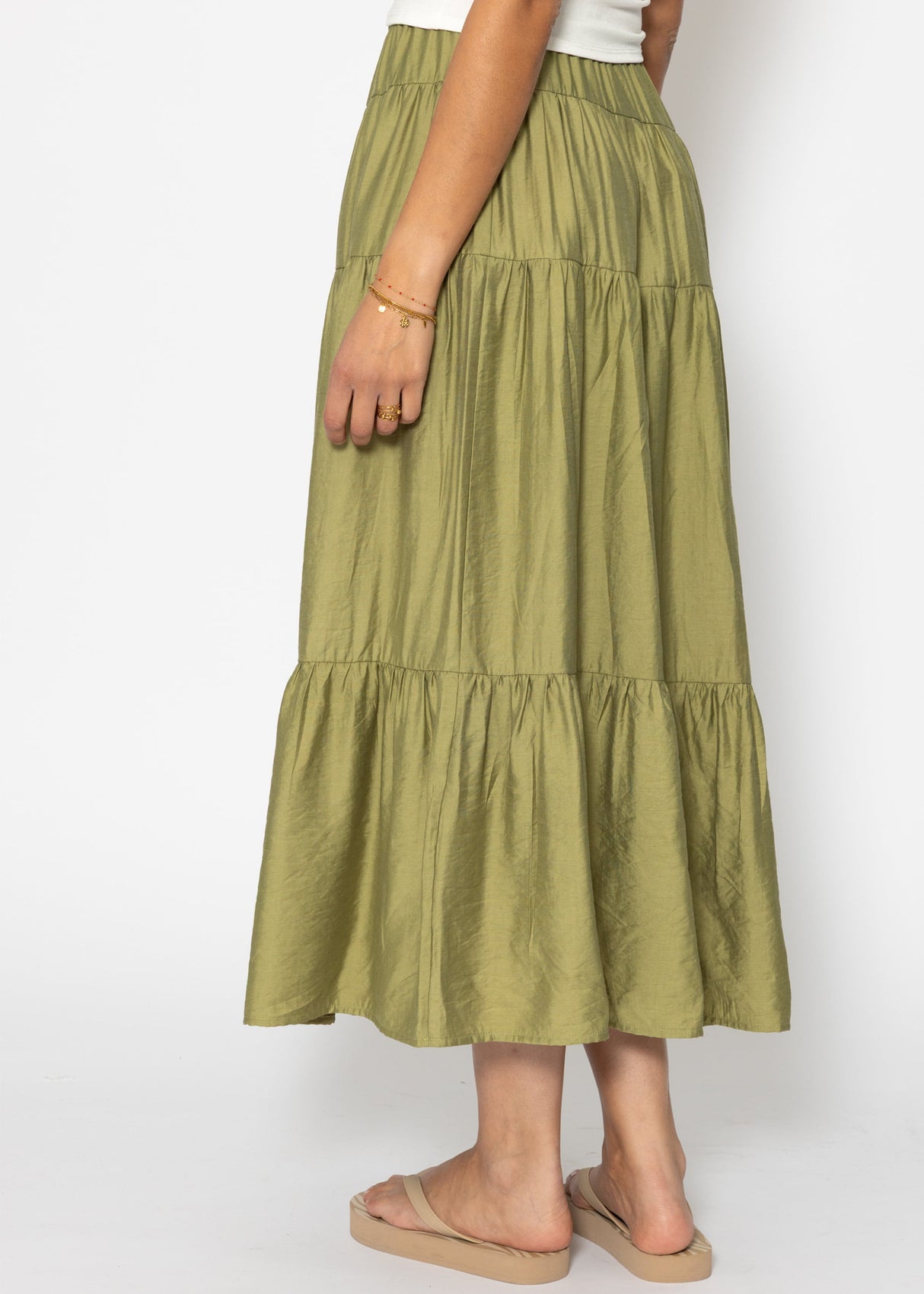 Shiny Maxi Volantkrock - Khaki