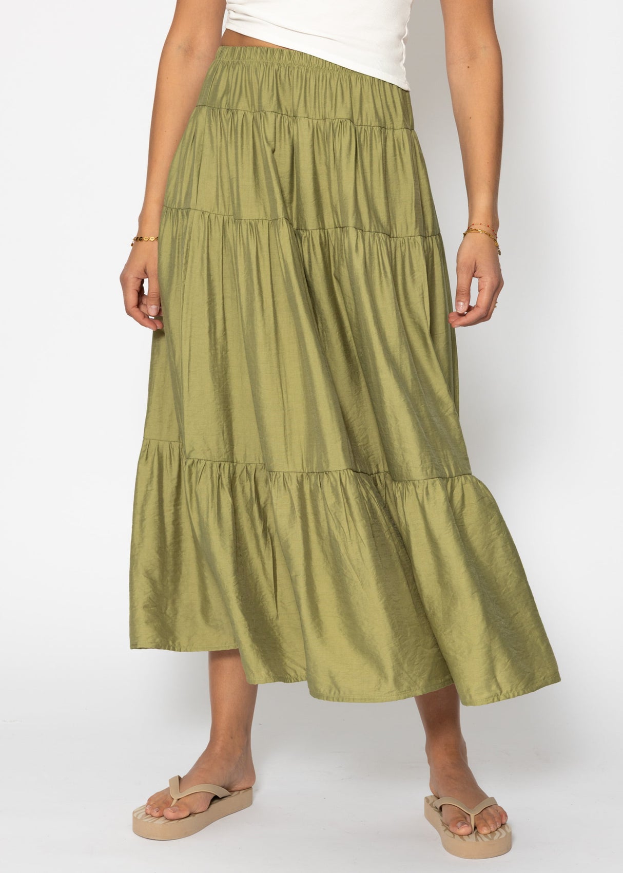 Shiny Maxi Volantkrock - Khaki