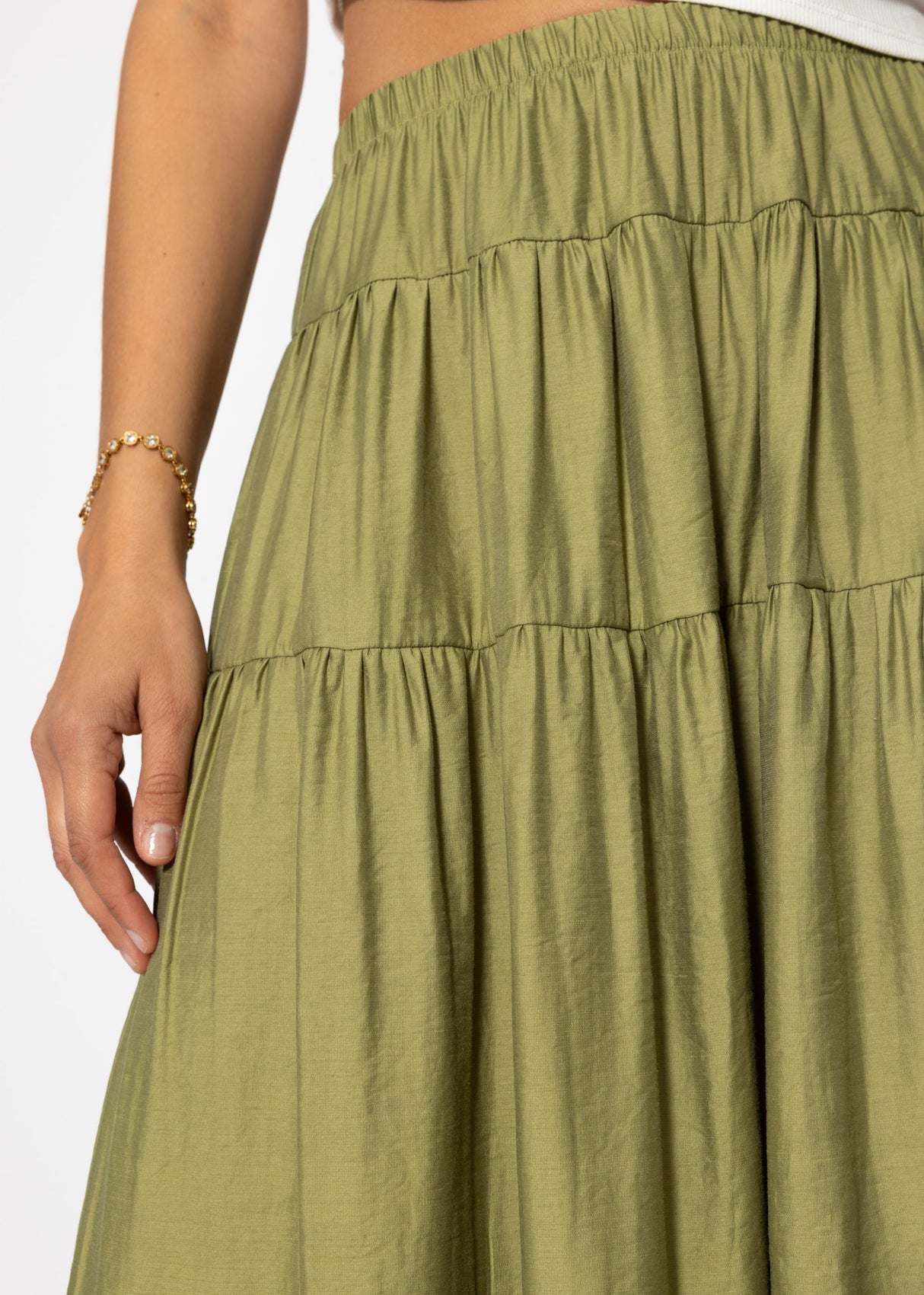 Shiny Maxi Volantkrock - Khaki