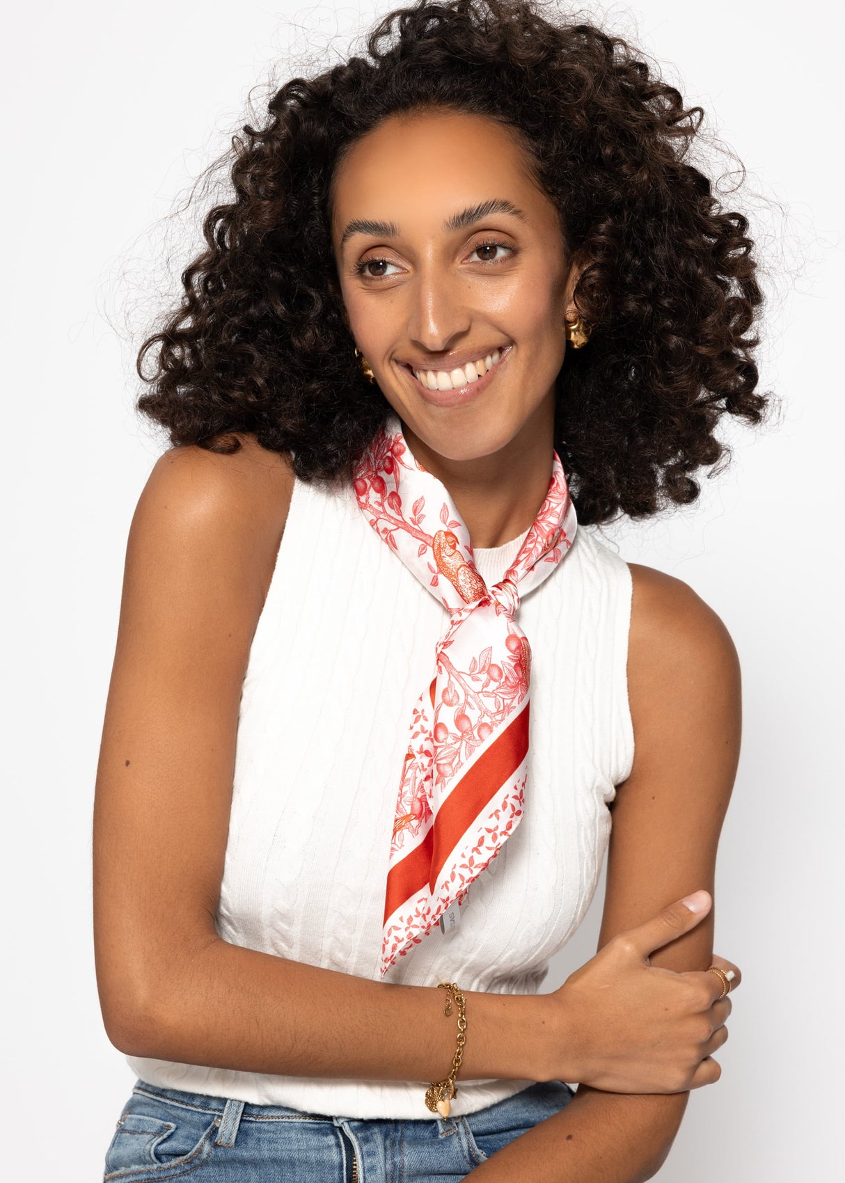 Scarf with bird print - orange