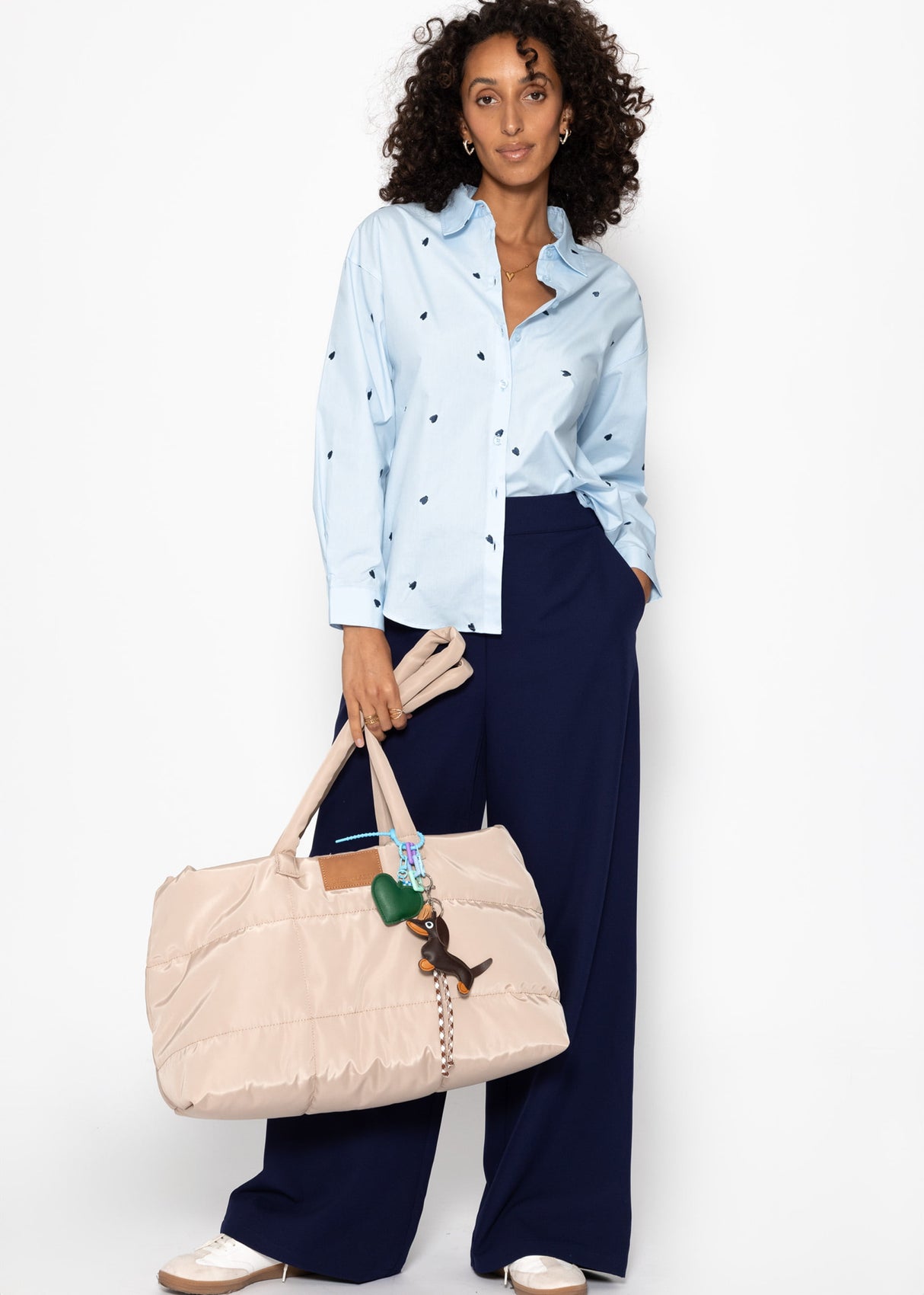 Shirt blouse with blue heart embroidery - light blue