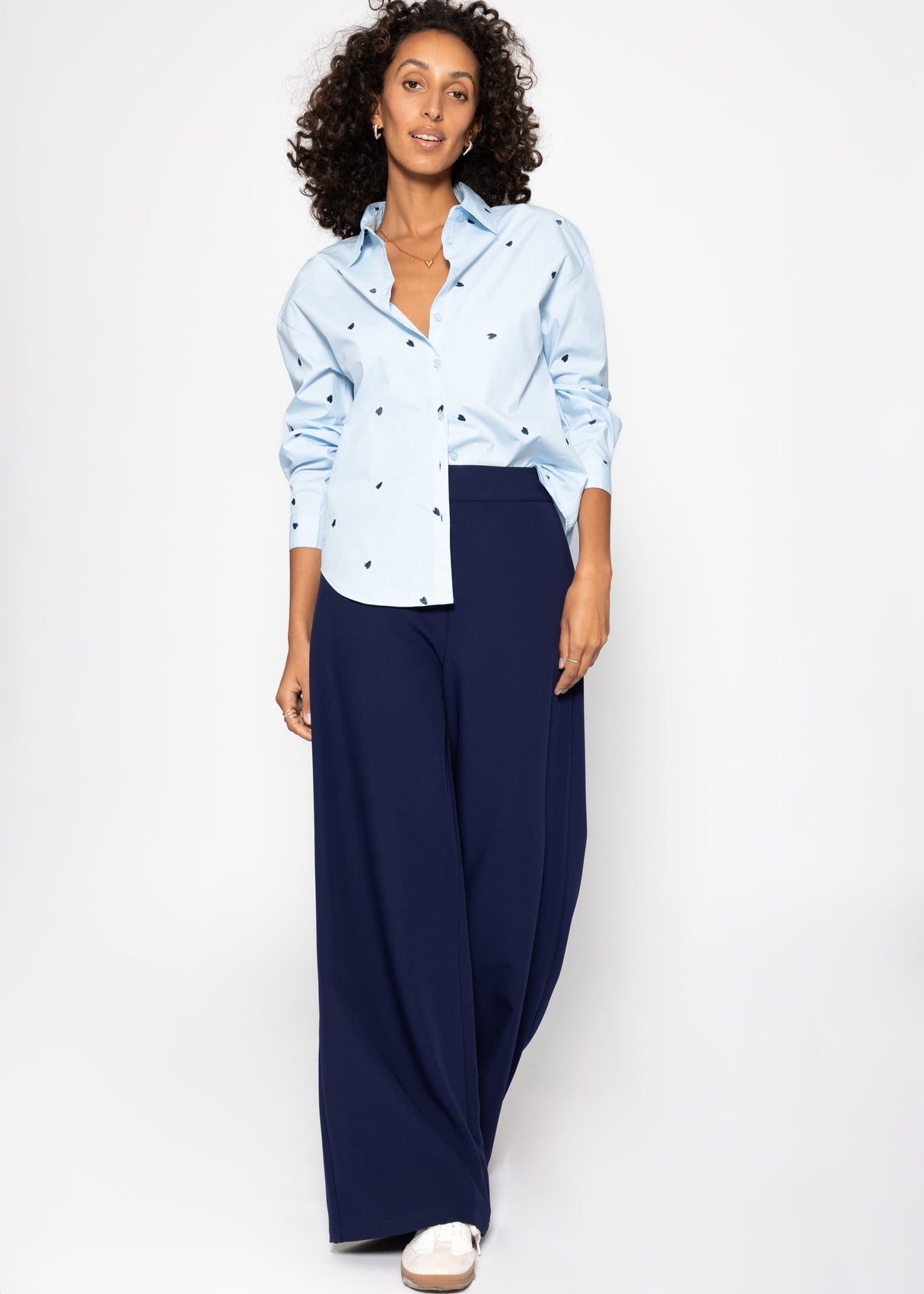 Shirt blouse with blue heart embroidery - light blue