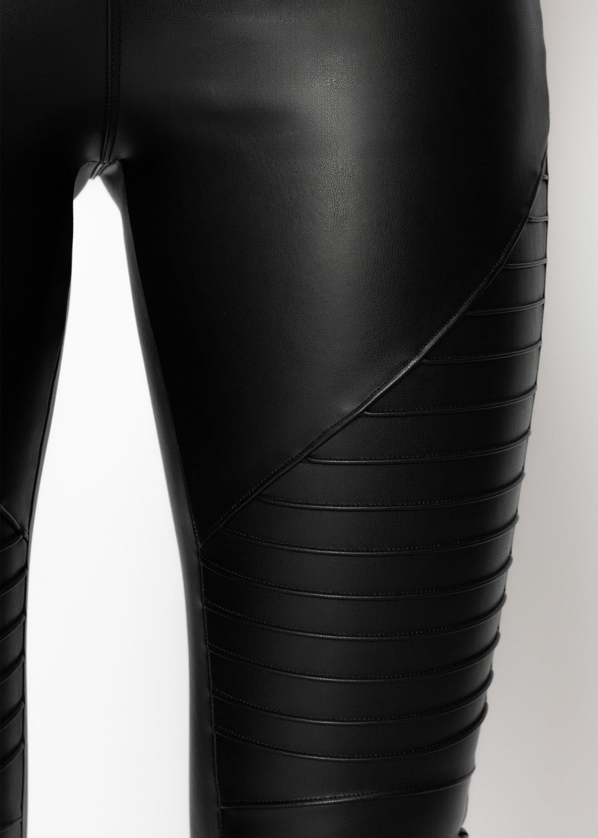 High-Rise Thermo Biker Leather Leggings - Black
