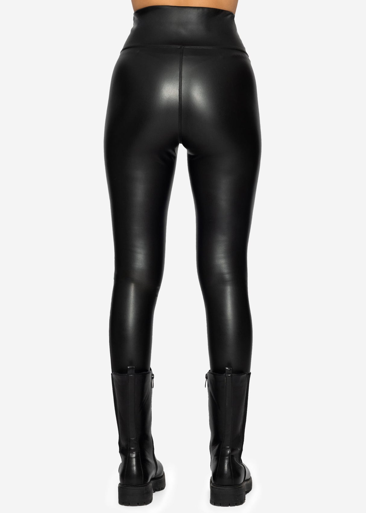 High-Rise Thermo Biker Leather Leggings - Black