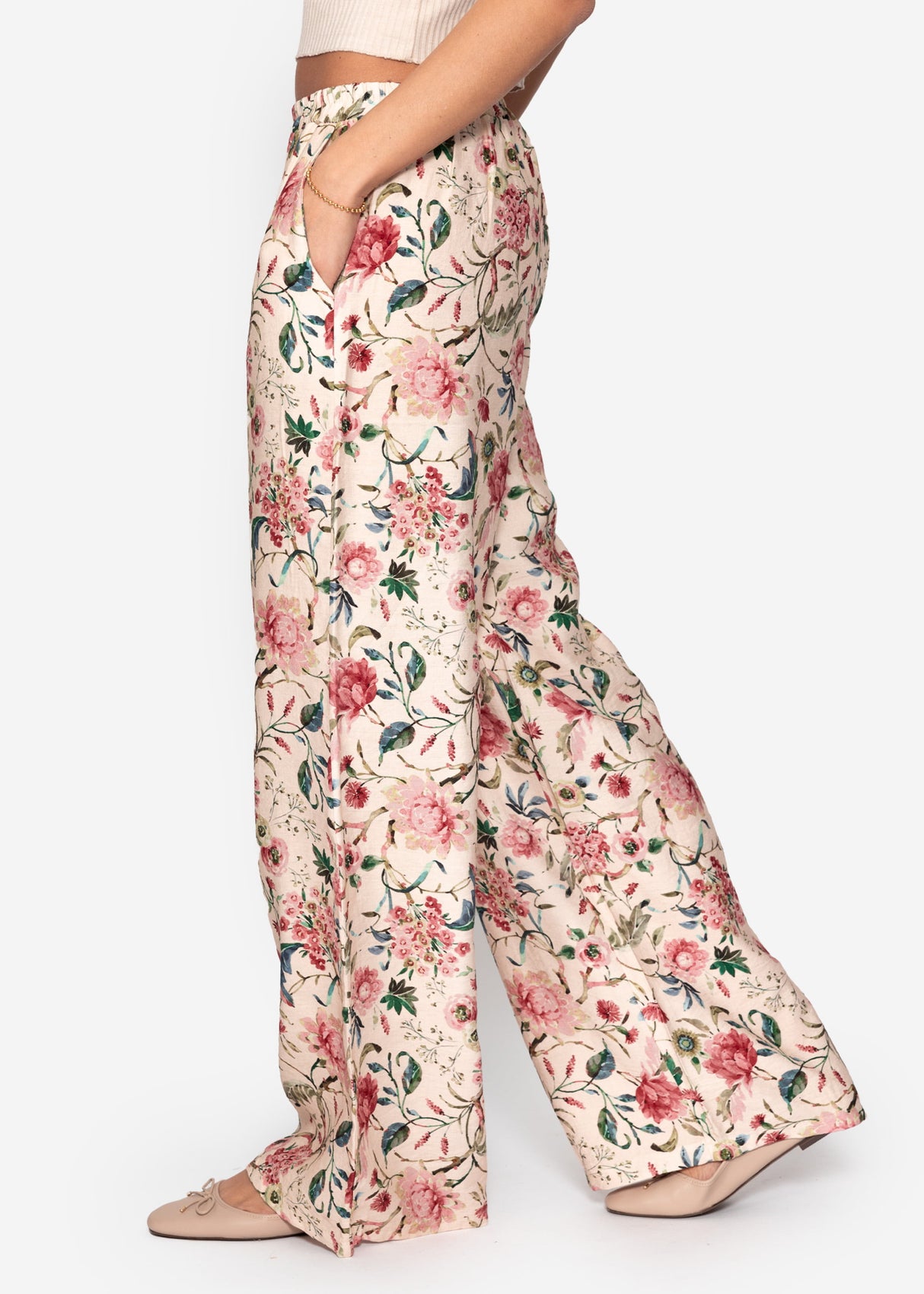 Hose mit Blümchendruck - beige