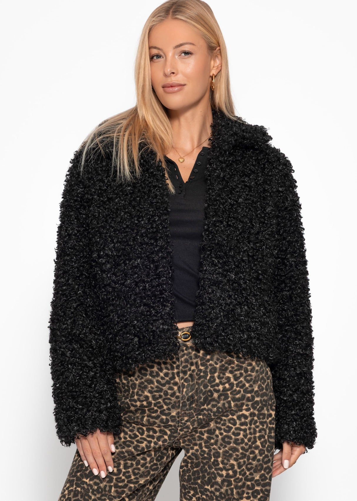 Teddy fur jacket - black