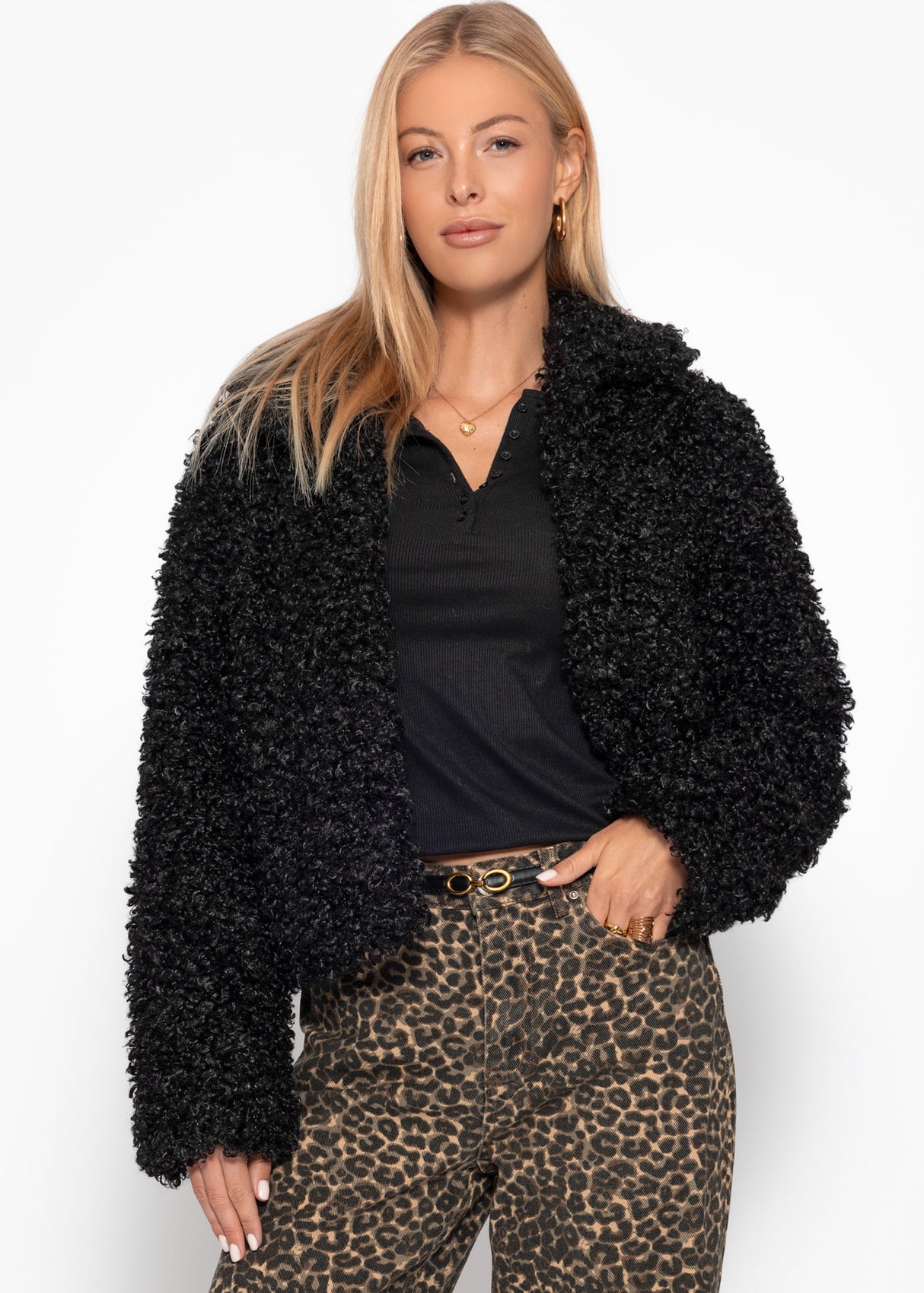 Teddy fur jacket - black