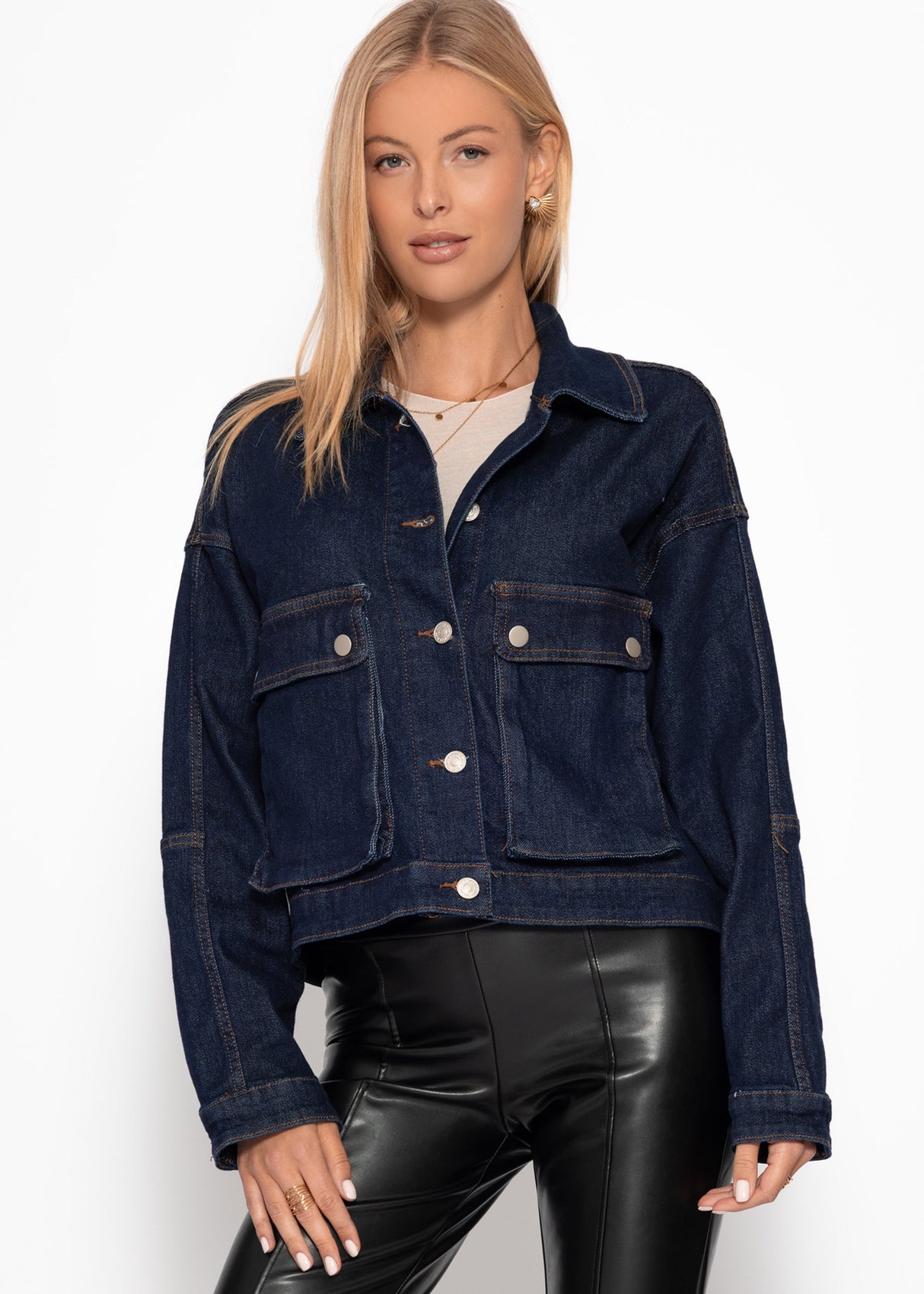 Denim jacket with patch pockets - dark blue
