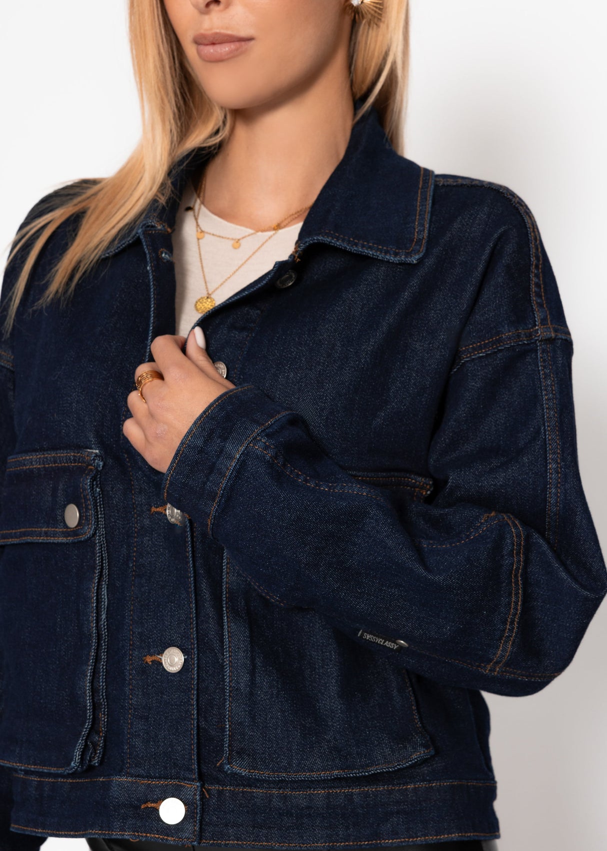 Denim jacket with patch pockets - dark blue
