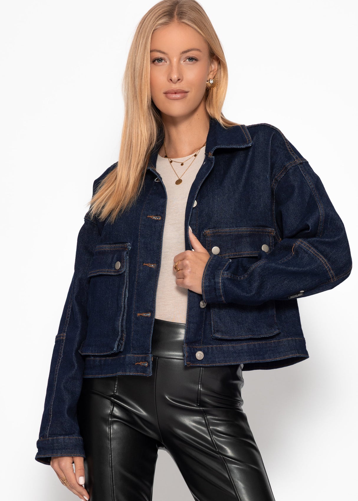Denim jacket with patch pockets - dark blue