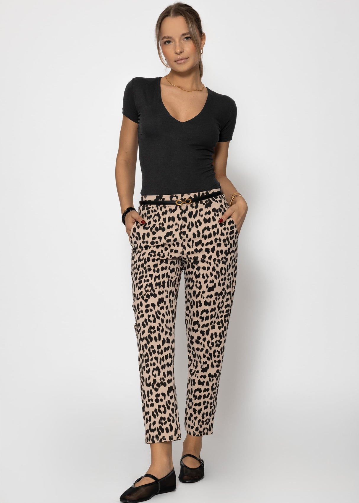 Jersey Chinos in Leo-Print - beige