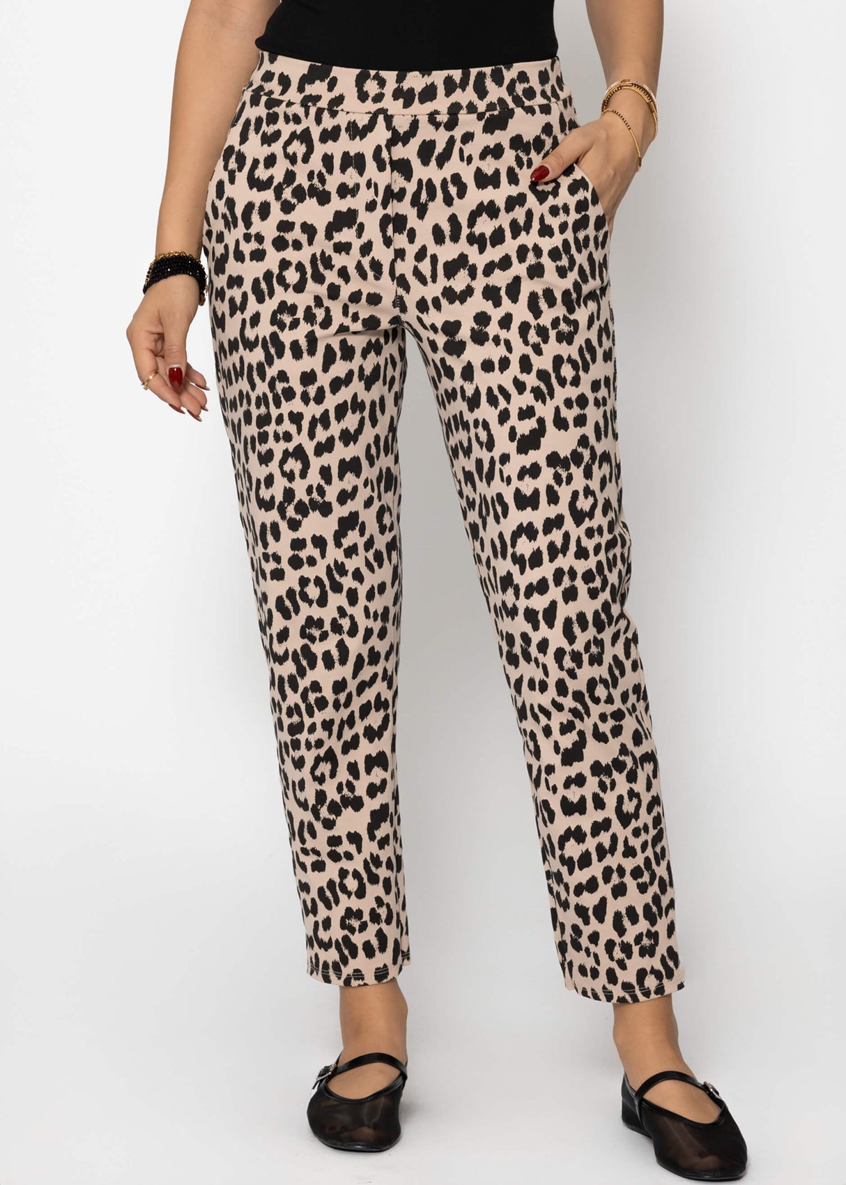 Jersey Chinos in Leo-Print - beige