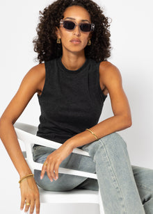 Jersey top with funnel neck - dark grey marl