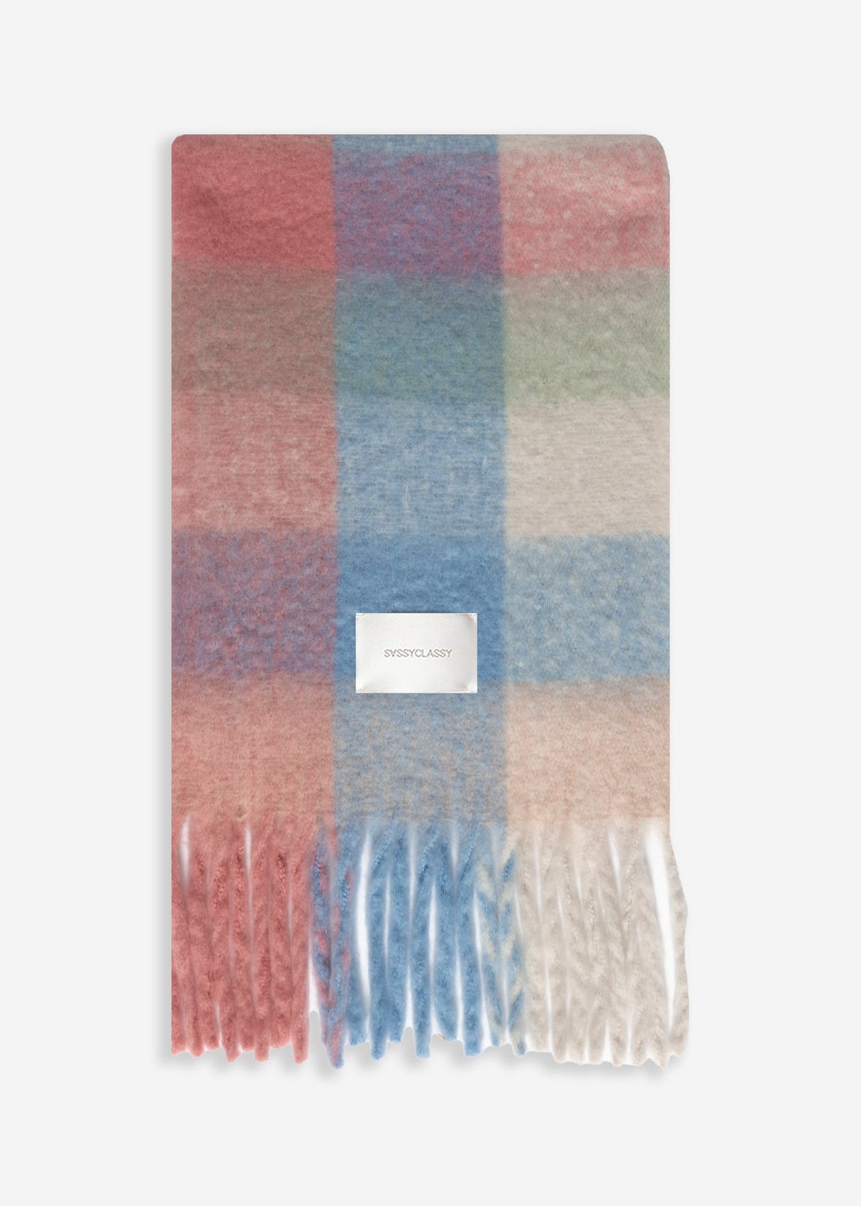 Karierter flauschiger Schal - rosa-blau-grün