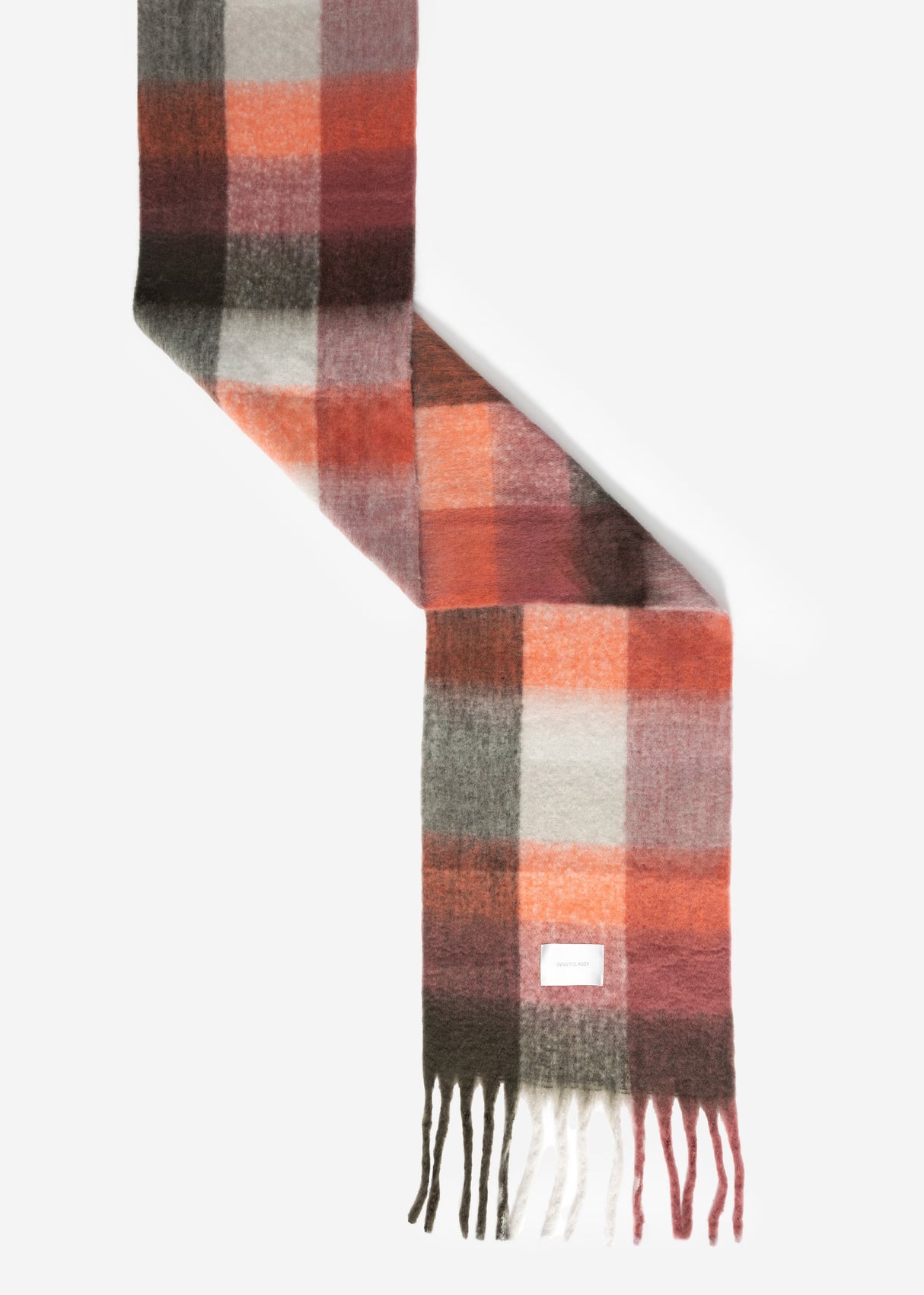 Karierter flauschiger Schal - grau-lachs