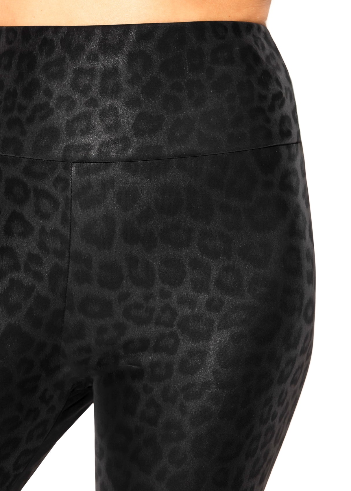 Faux leather leggings with leopard print - black