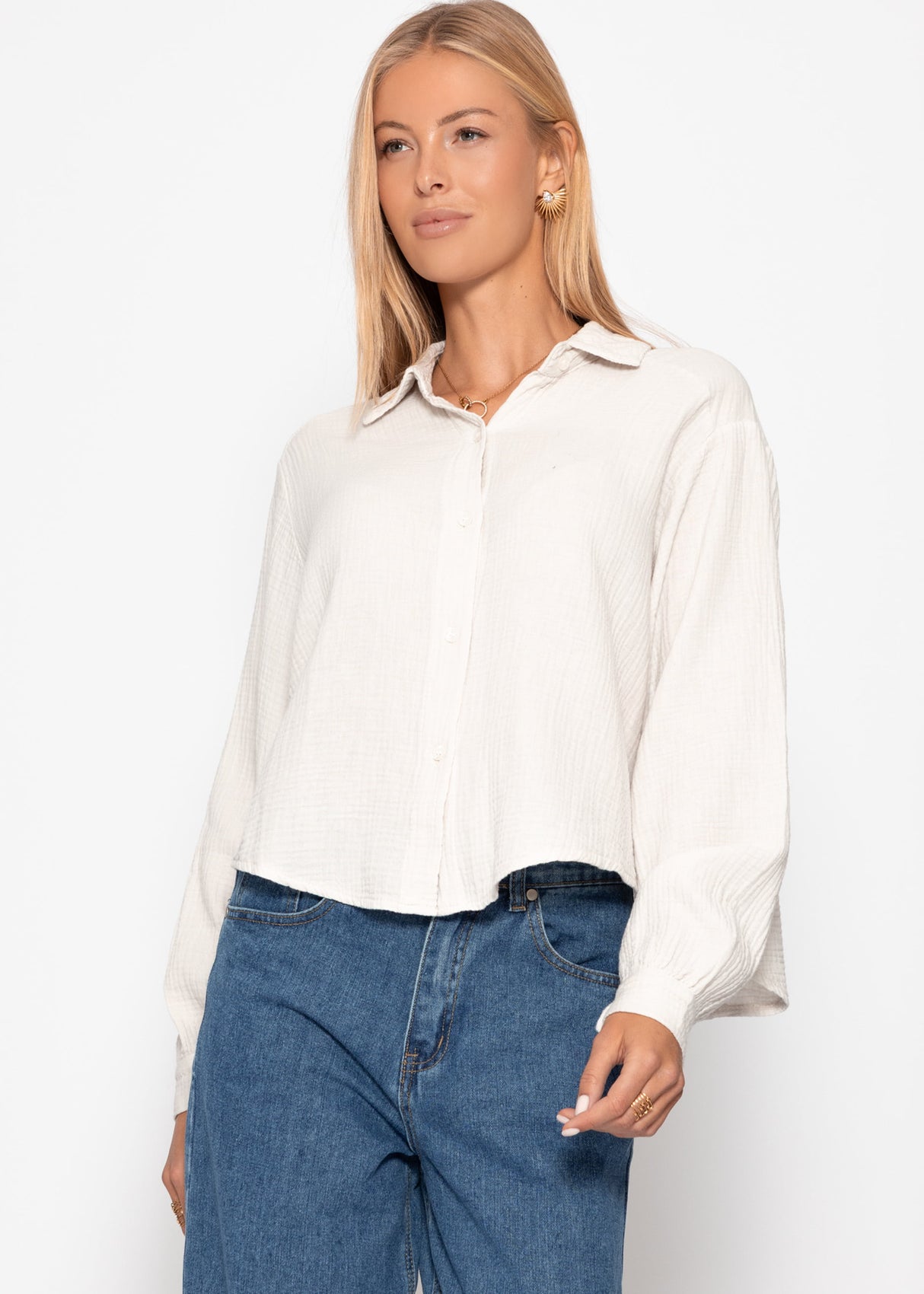 Short oversized muslin blouse - light beige