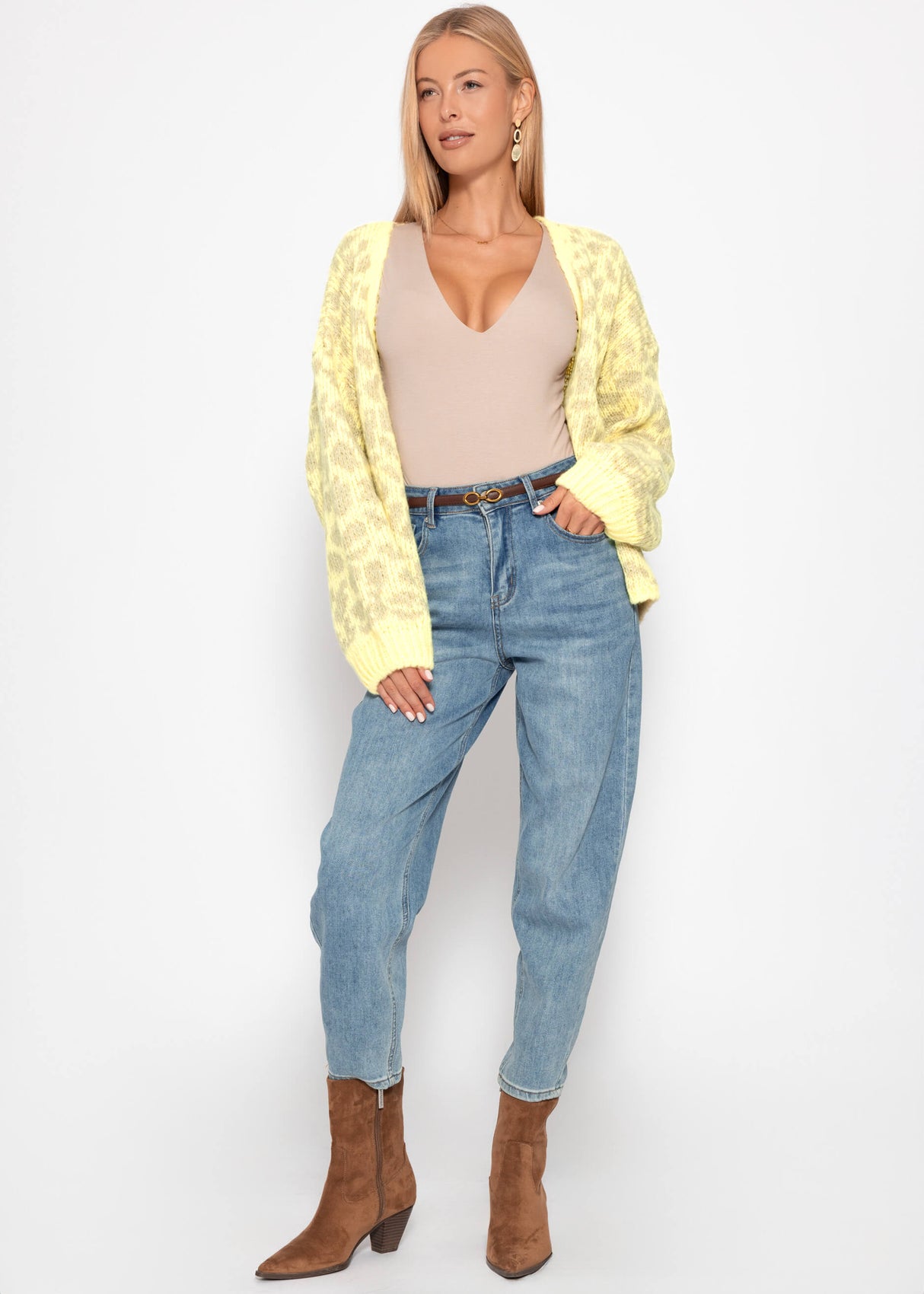 Short cardigan with leo print - yellow-beige