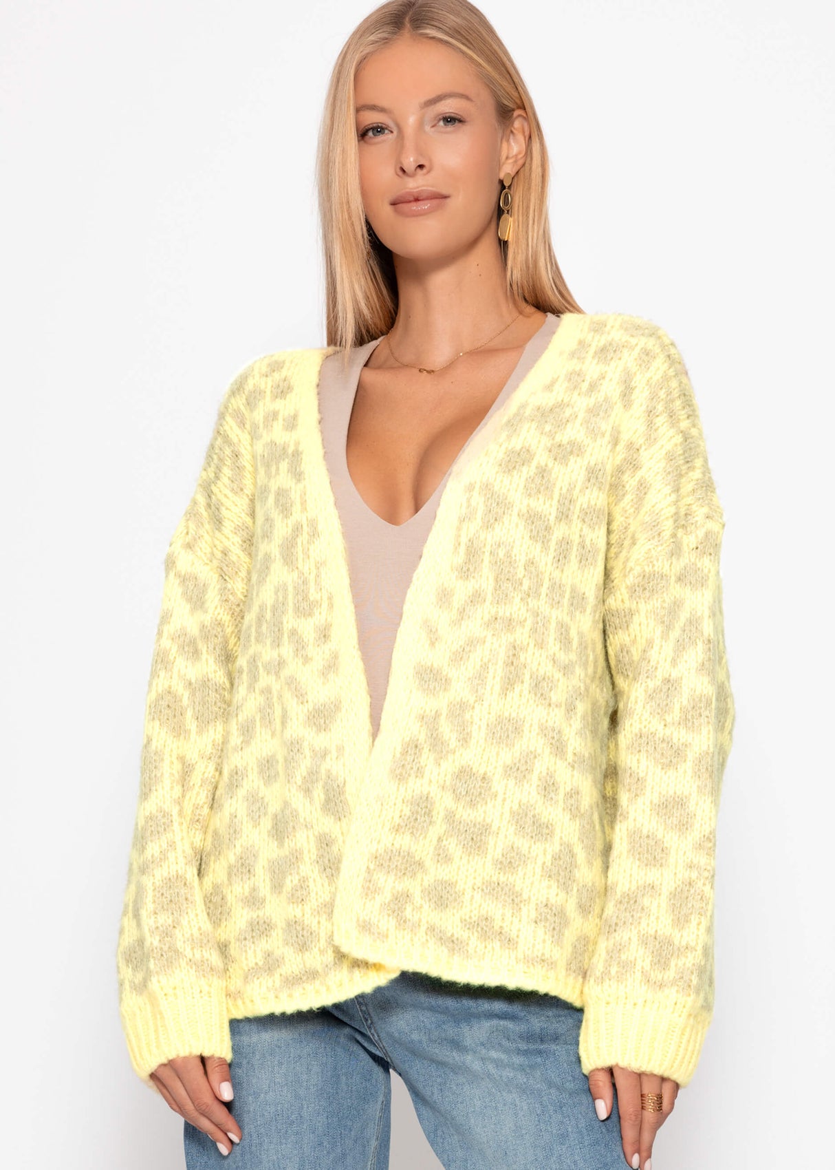 Short cardigan with leo print - yellow-beige