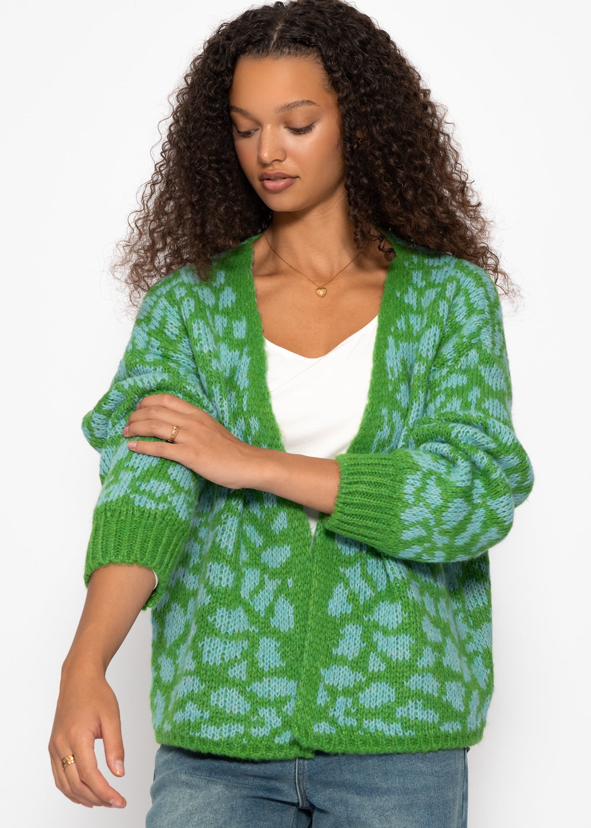 Short cardigan with leopard print - green-blue