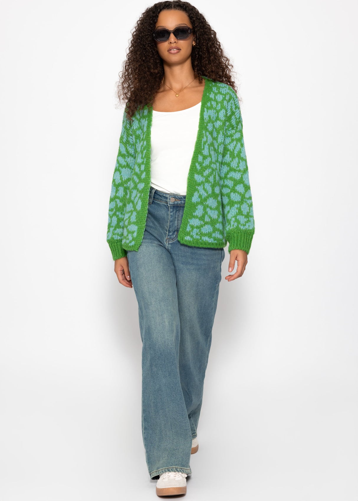 Short cardigan with leopard print - green-blue