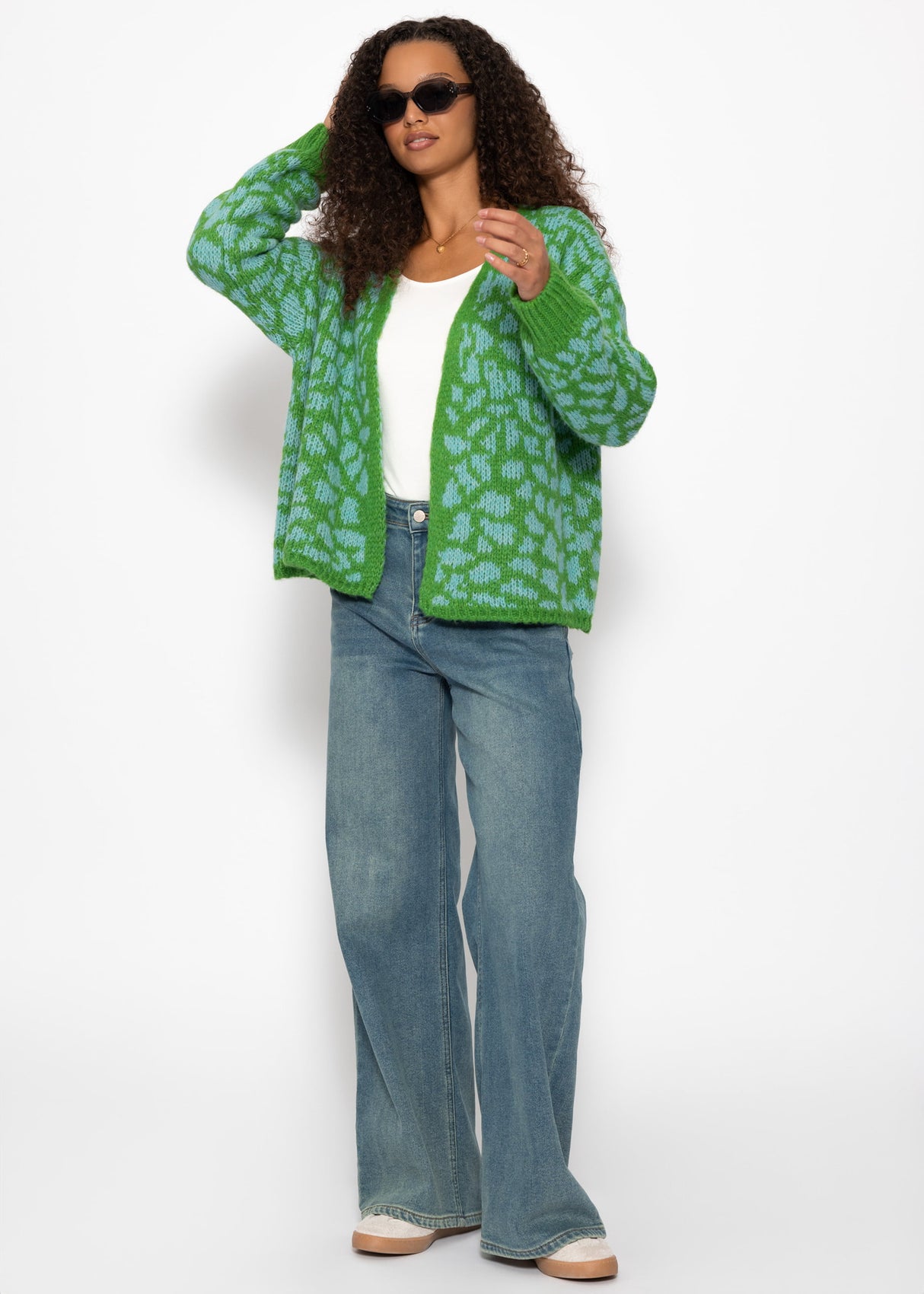 Short cardigan with leopard print - green-blue