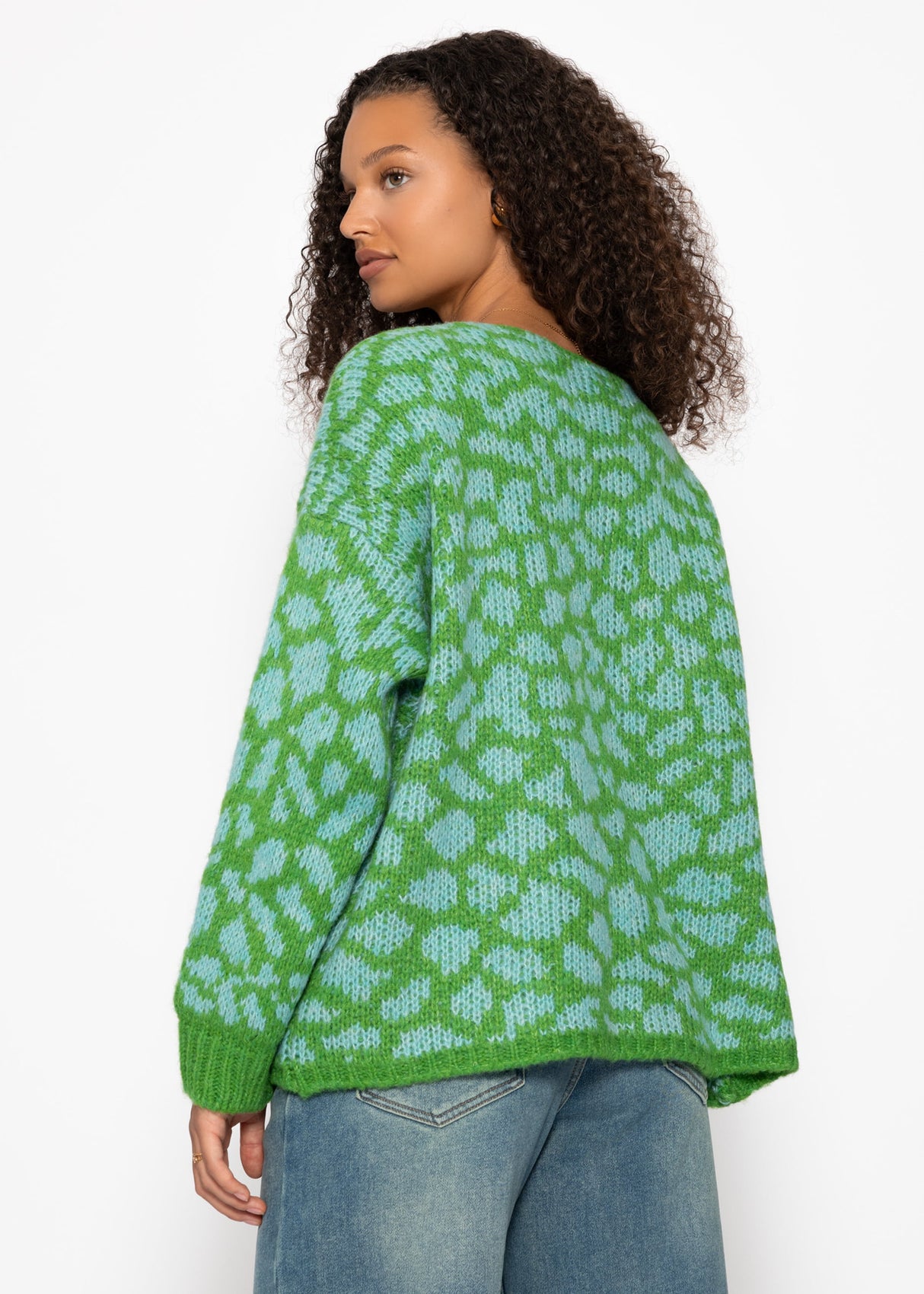 Short cardigan with leopard print - green-blue