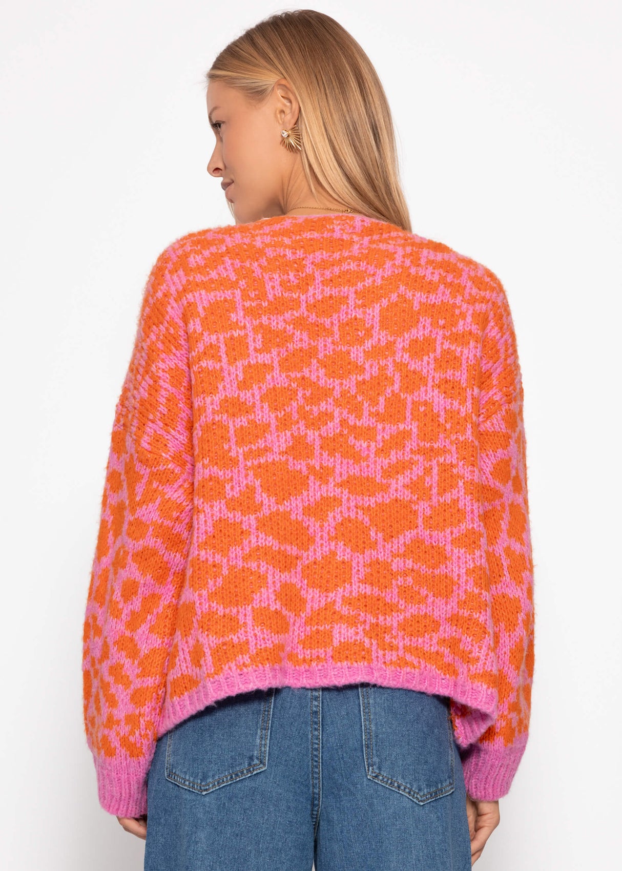 Kurzer Cardigan mit Leo-Print - pink-orange