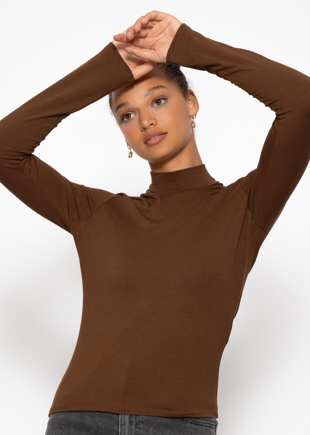 Langarm Shirt mit Rollkragen - braun