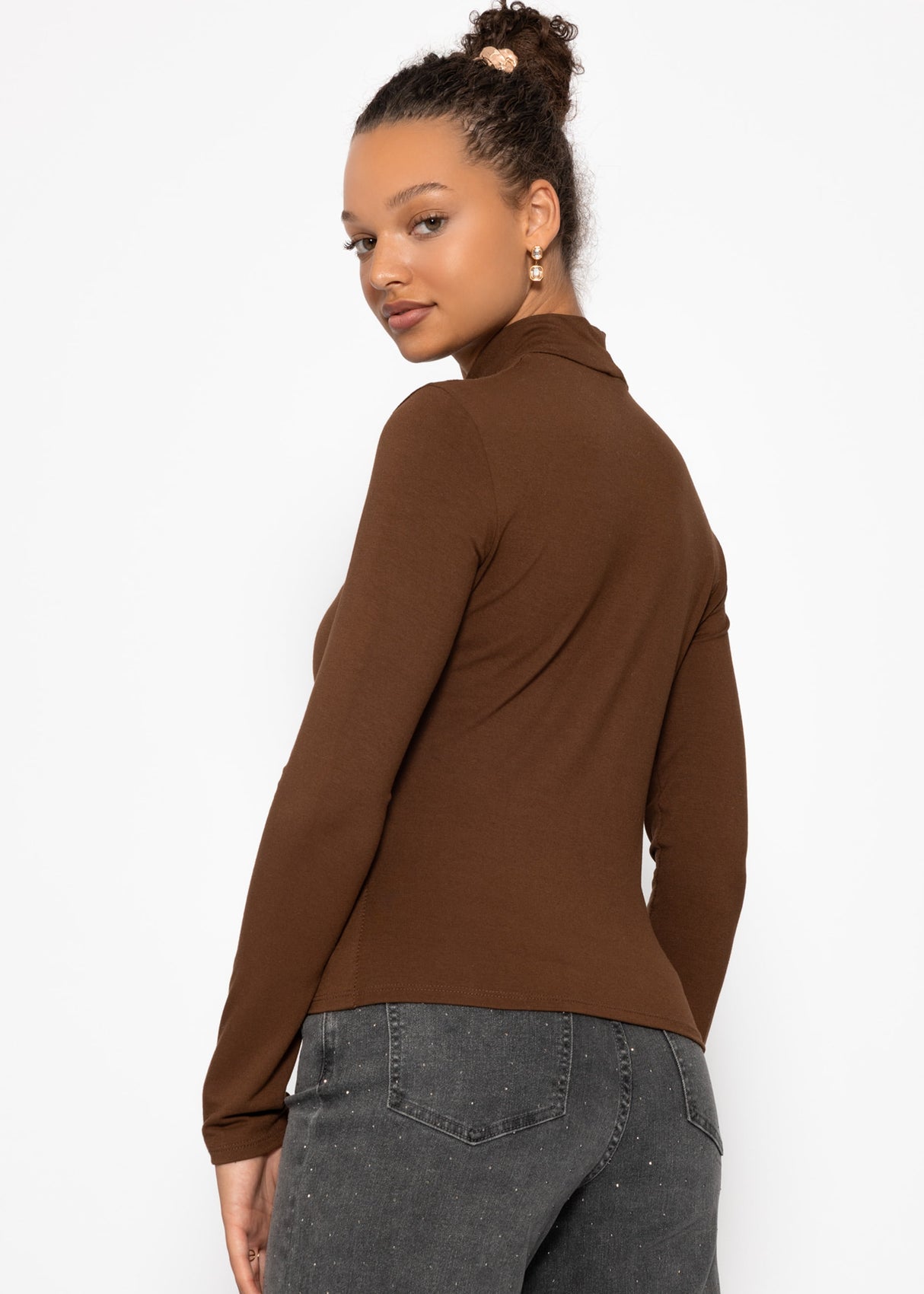 Langarm Shirt mit Rollkragen - braun