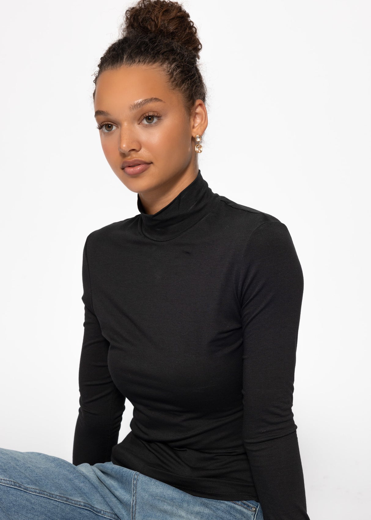 Langarm Shirt mit Rollkragen - schwarz