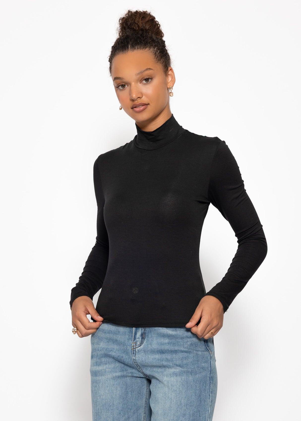 Langarm Shirt mit Rollkragen - schwarz