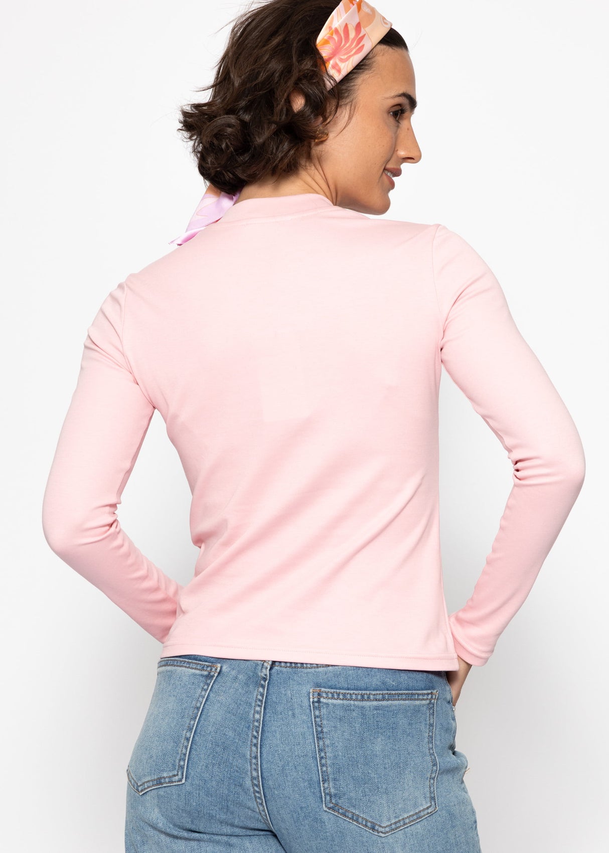 Langarm Shirt mit breiter Knopfleiste - rosa