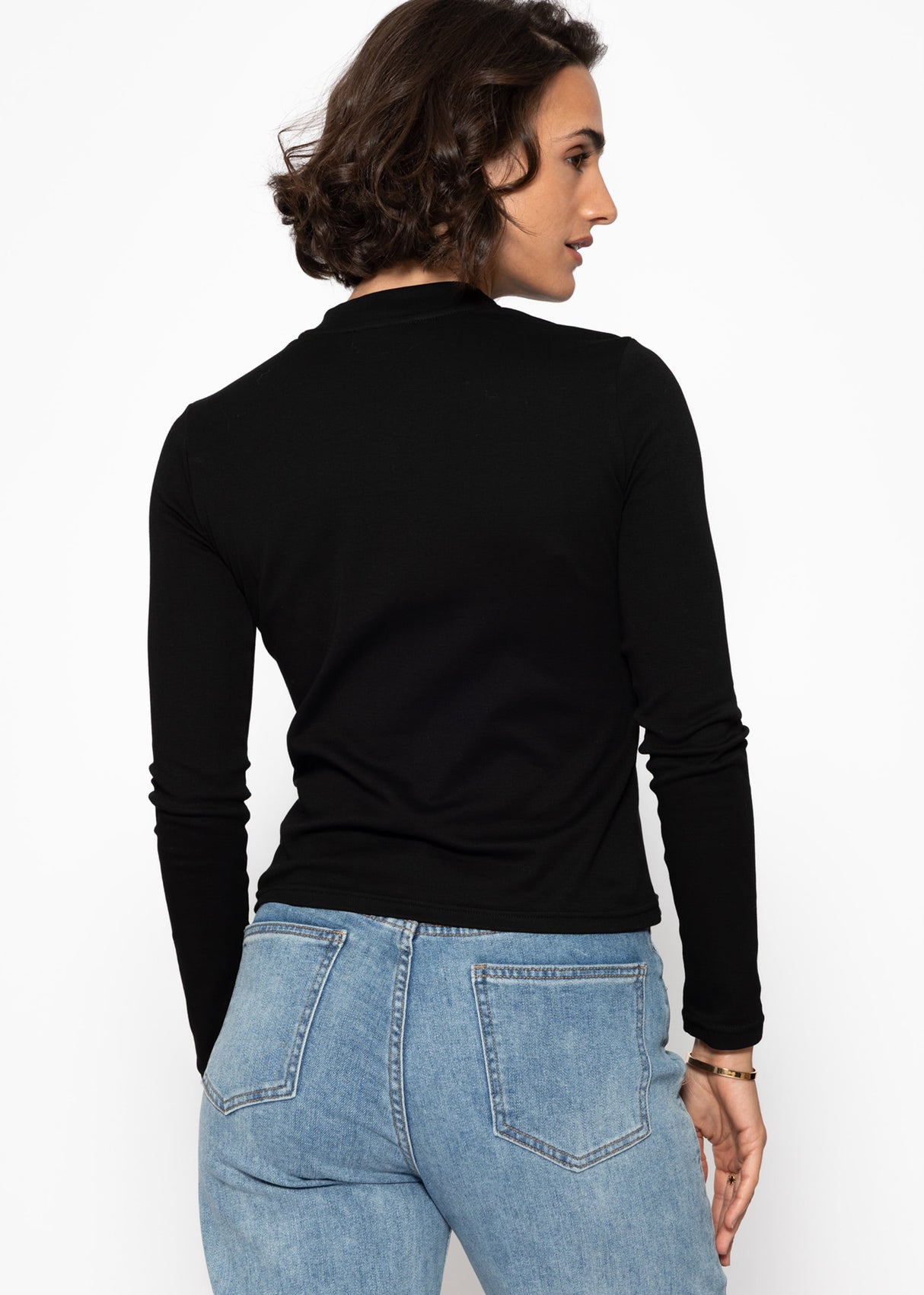 Langarm Shirt mit breiter Knopfleiste - schwarz