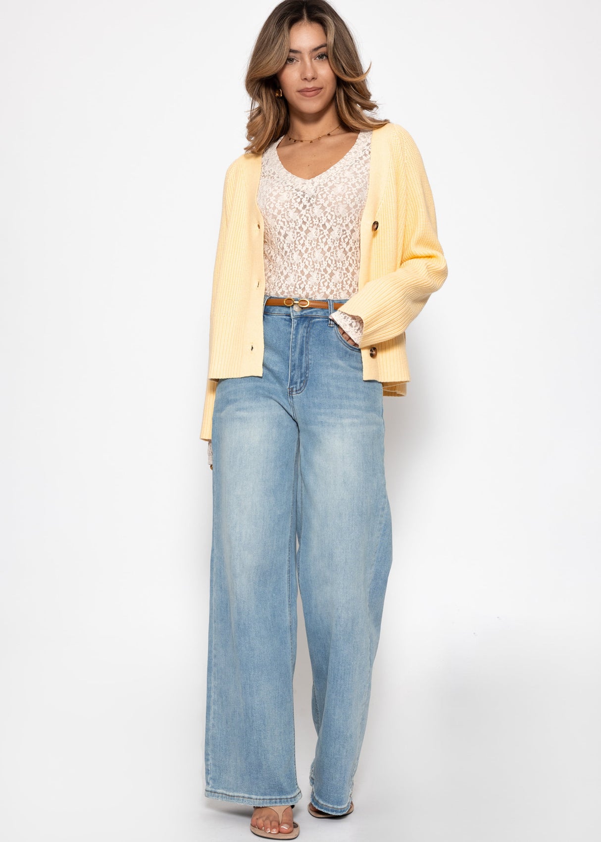Langarm Spitzenshirt mit V-Ausschnitt - offwhite