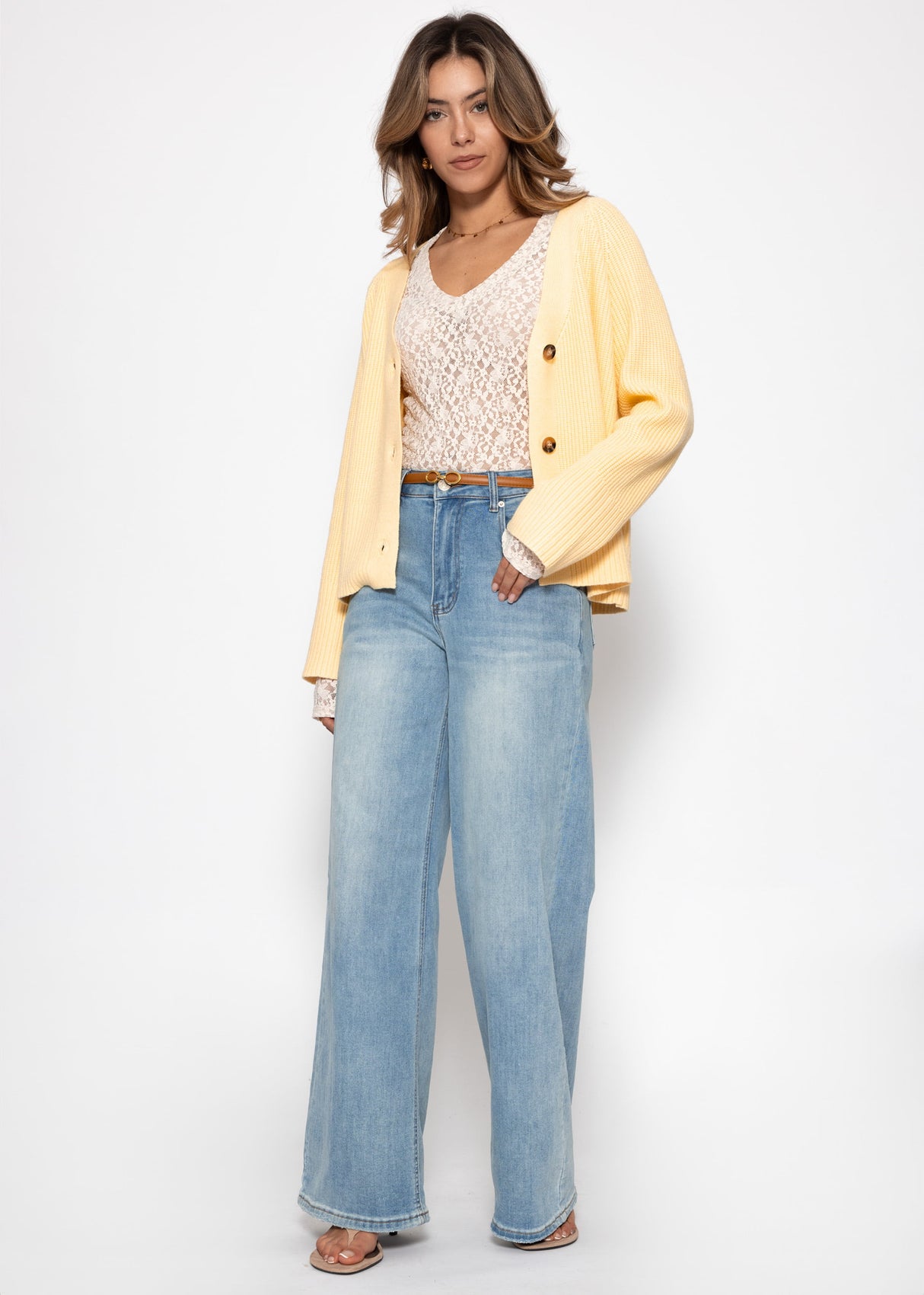 Langarm Spitzenshirt mit V-Ausschnitt - offwhite