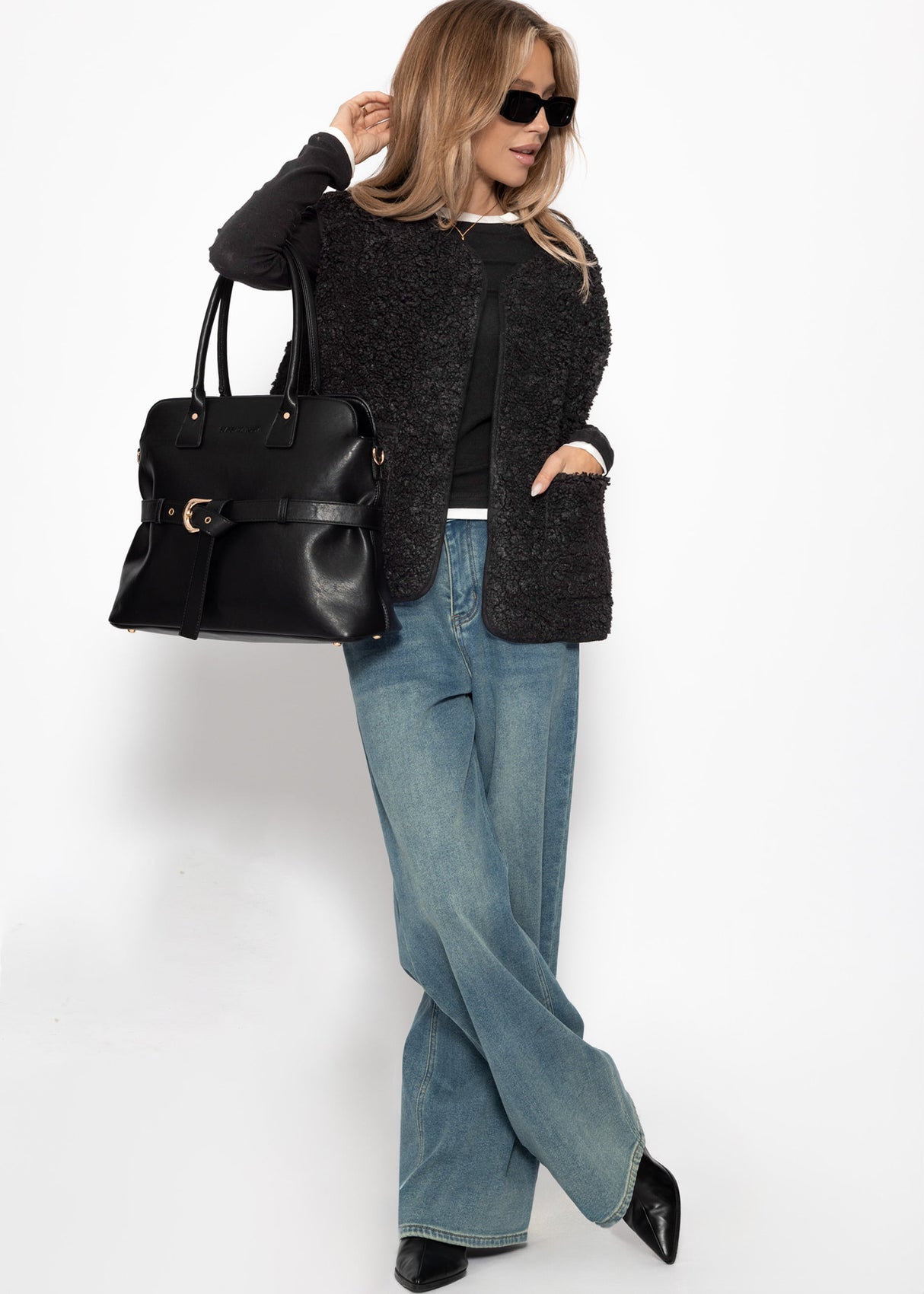 Langarmshirt mit Kontrasteinsätzen - schwarz