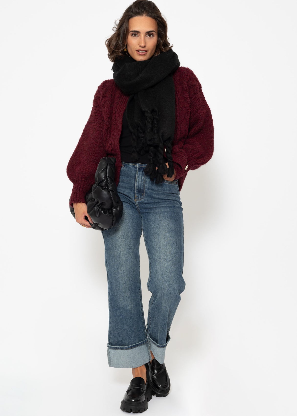 Long-sleeved shirt with turtleneck and piping - black