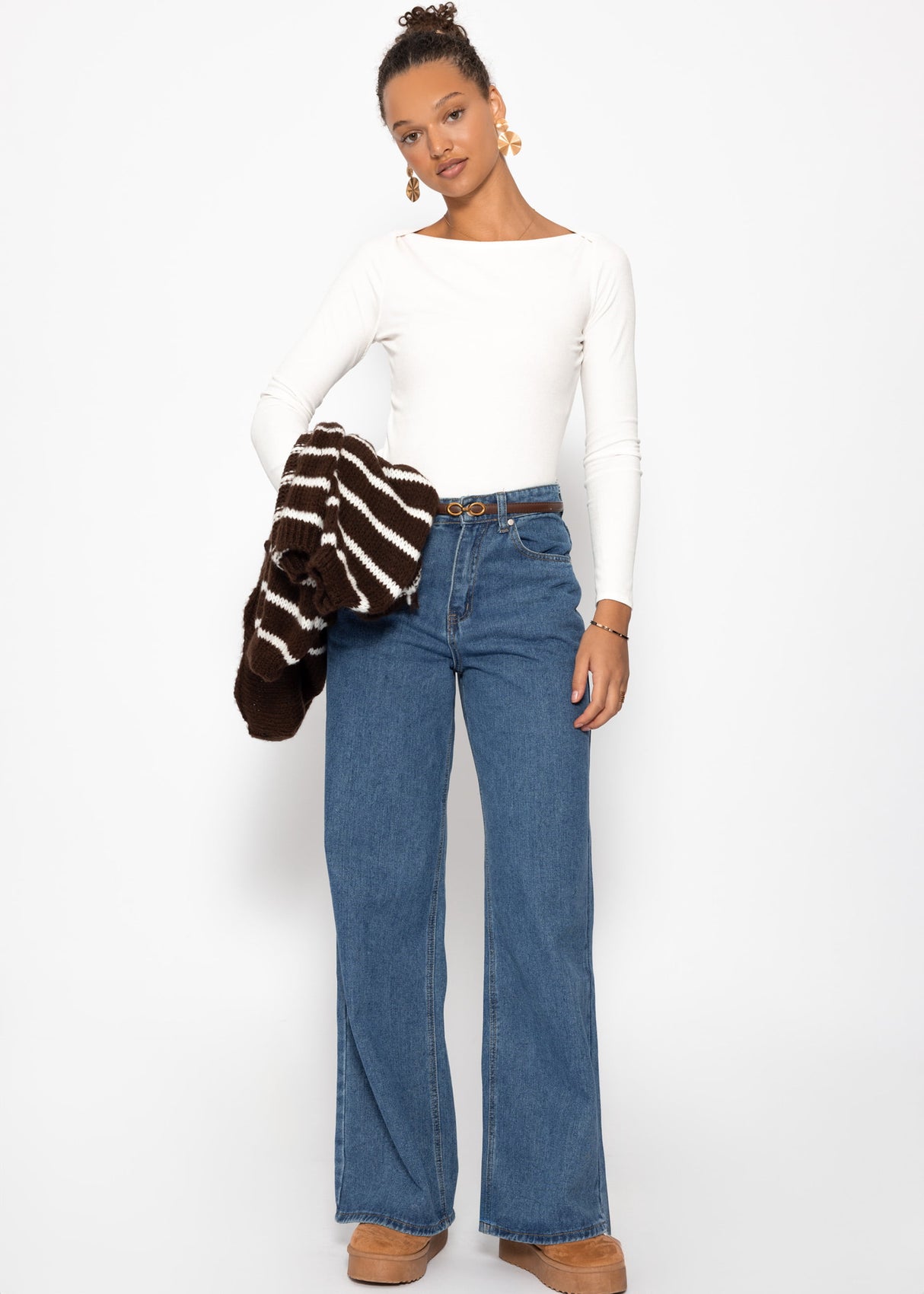 Langarmshirt mit U-Boot Ausschnitt - offwhite