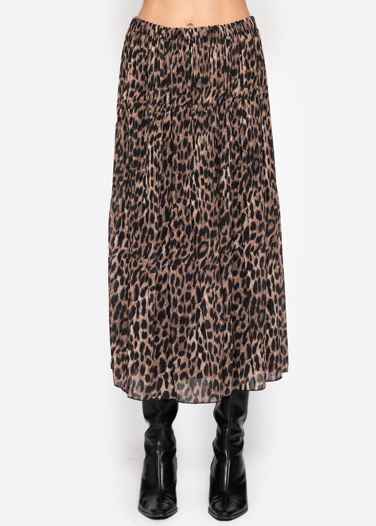 Langer Plissée-Rock aus Chiffon mit Leo-Print - braun